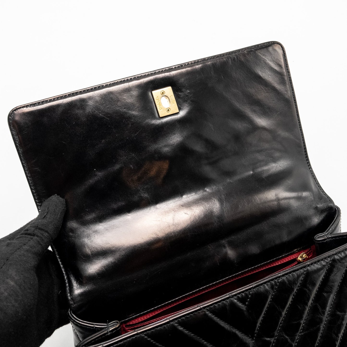 Chanel Medium Coco Handle Chevron Calfskin Black