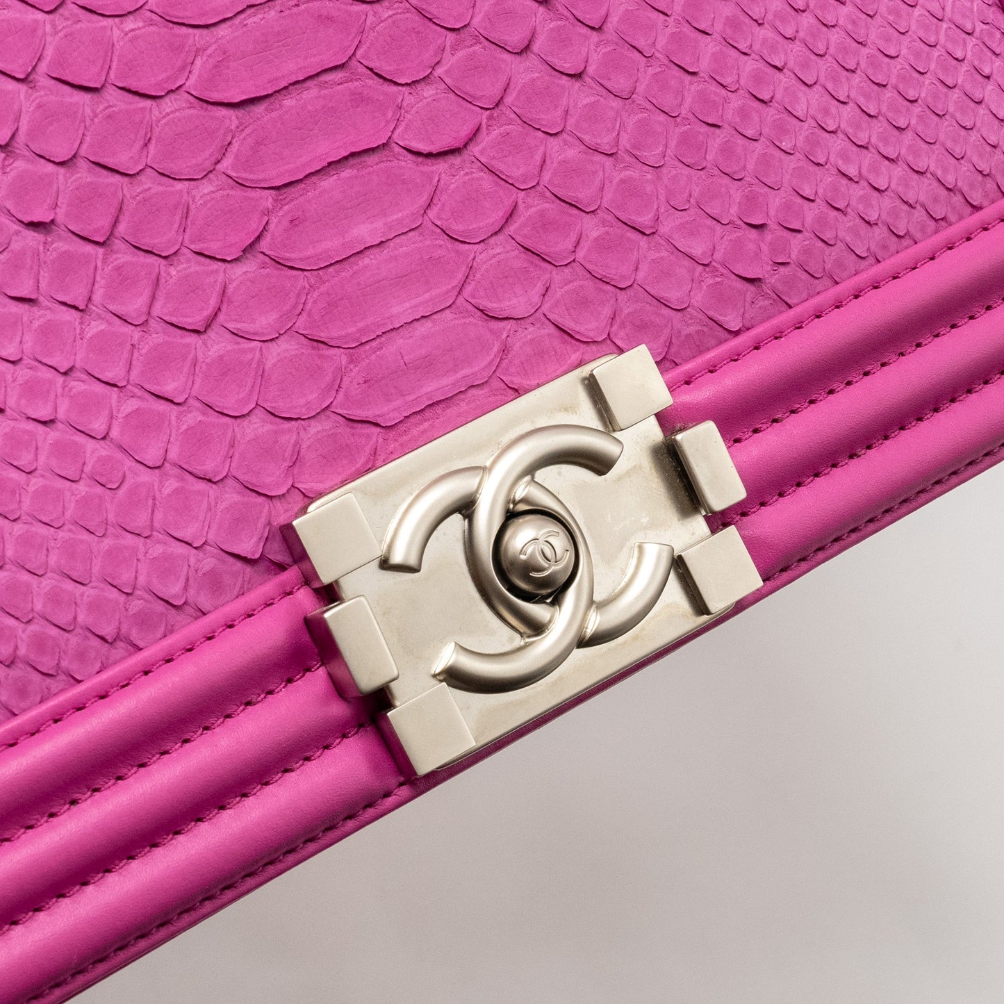 Chanel Medium Boy Flap Bag Python Pink Brushed