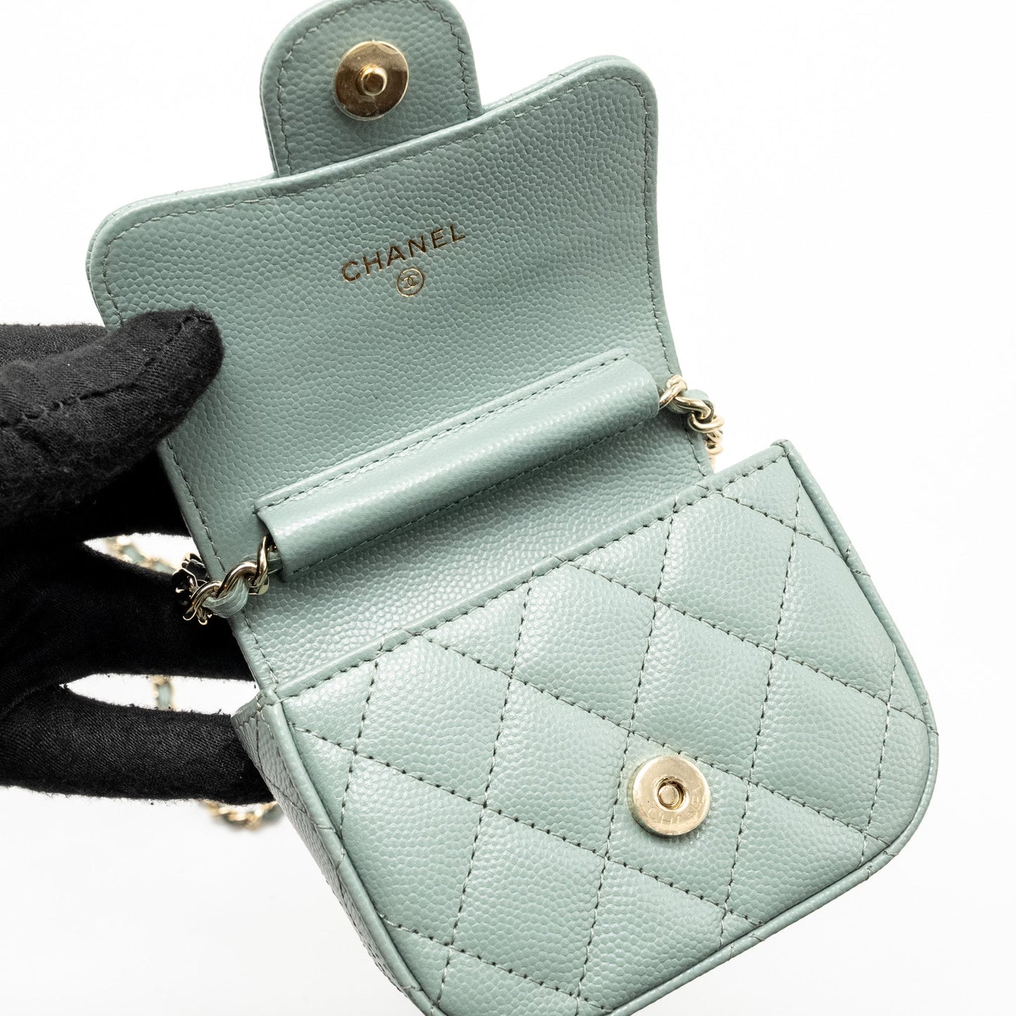 Chanel Mini Flap Vanity With Chain Caviar Light Green L