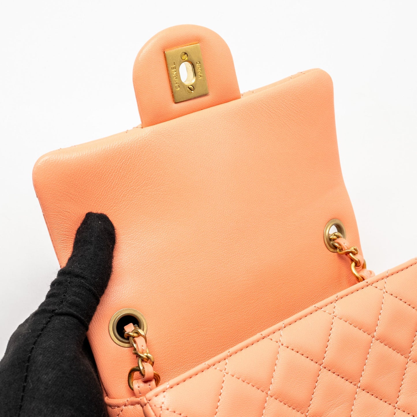 Chanel Pearl Crush Mini Square Lambskin Coral  (Microchip)
