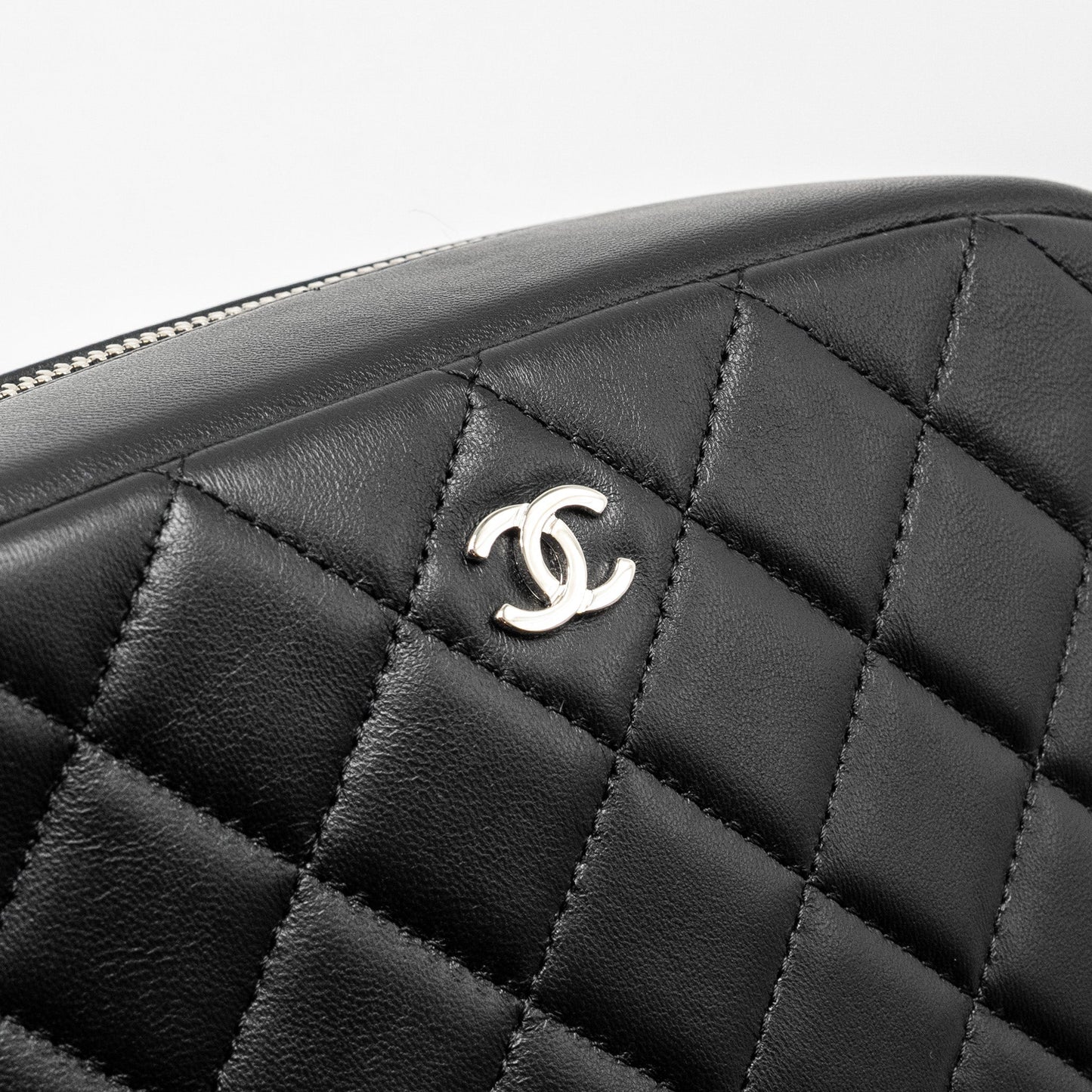 CHANEL Quilted Cosmetic Pouch Lambskin Black