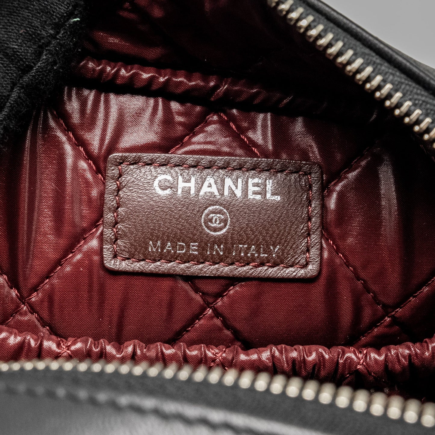 CHANEL Quilted Cosmetic Pouch Lambskin Black