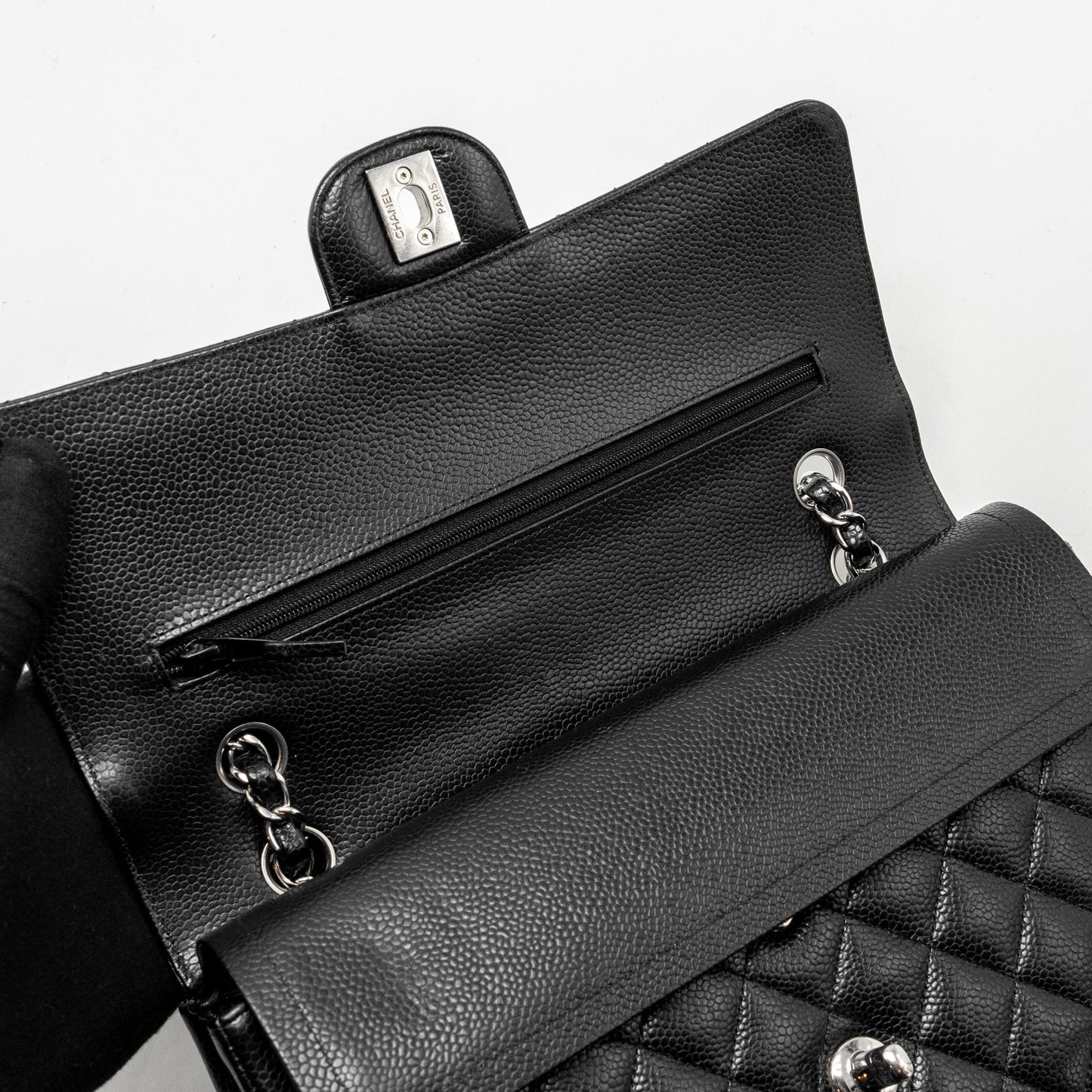 Chanel Medium Classic Double Flap Bag CAVIAR Black  (Microchip)