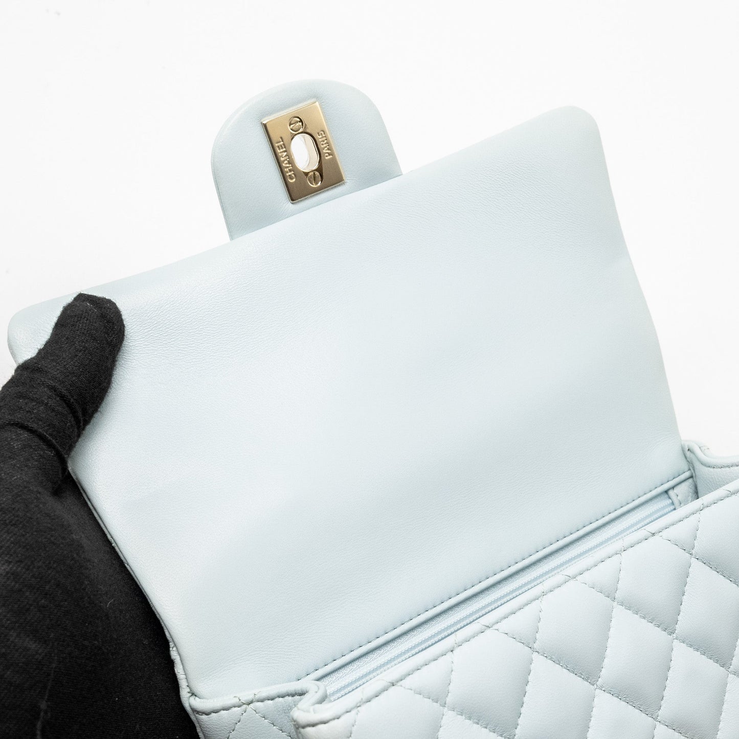 Chanel Top Handle Mini Rectangular Flap Bag Lambskin Light Blue L (microchip)