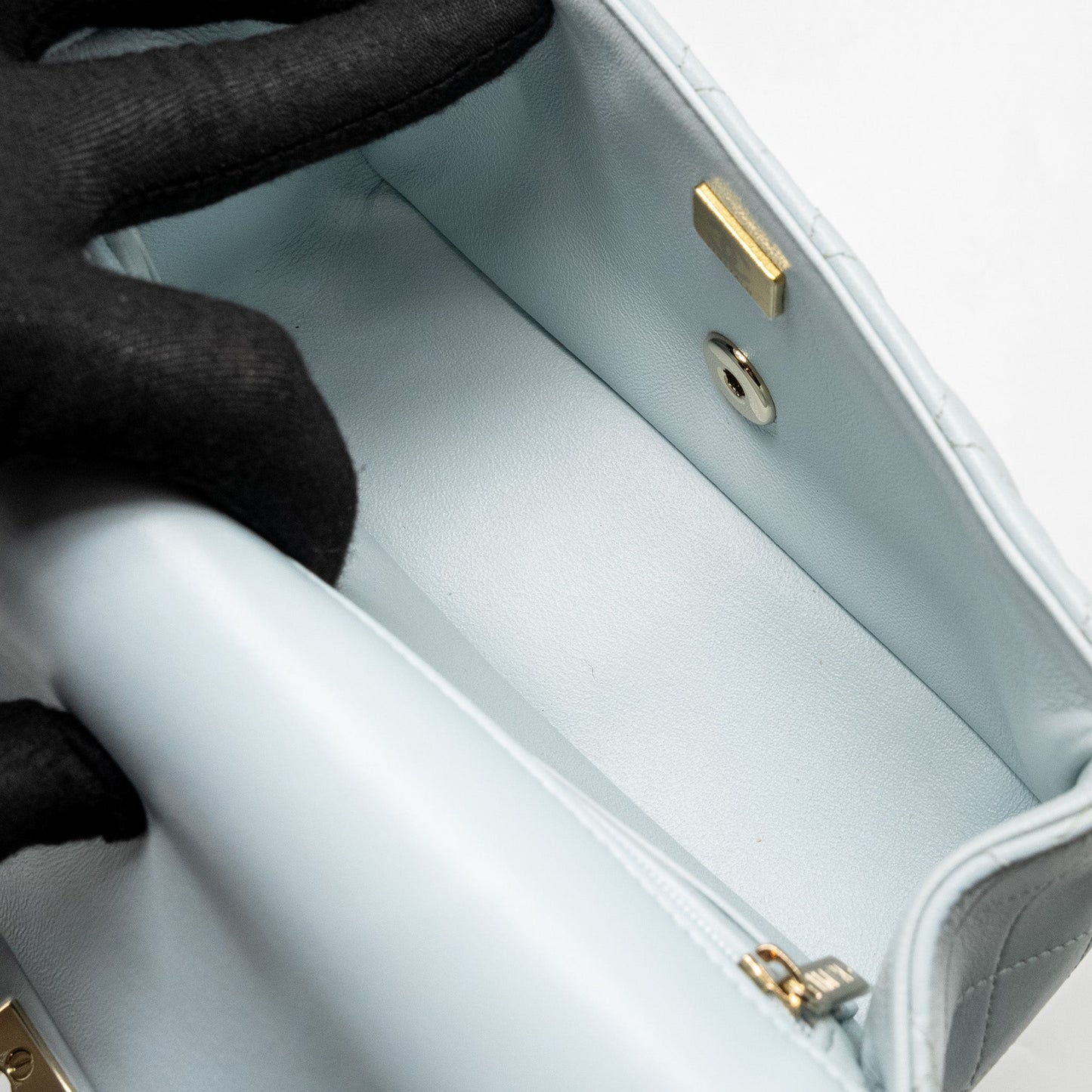 Chanel Top Handle Mini Rectangular Flap Bag Lambskin Light Blue L (microchip)