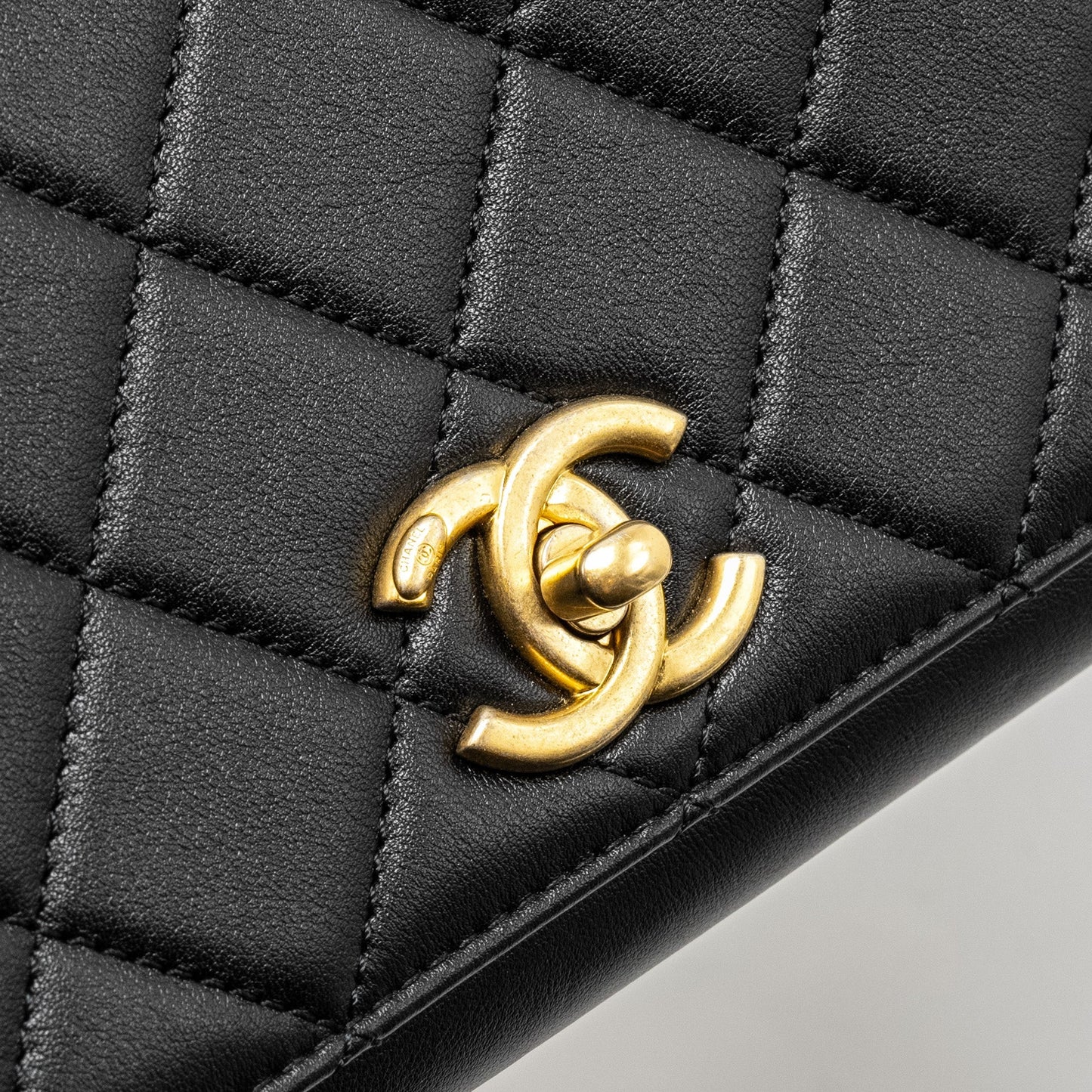 CHANEL Seasonal Flap Bag Giant Chain Handle with Pearl Calfskin Black Brush  (Microchip)