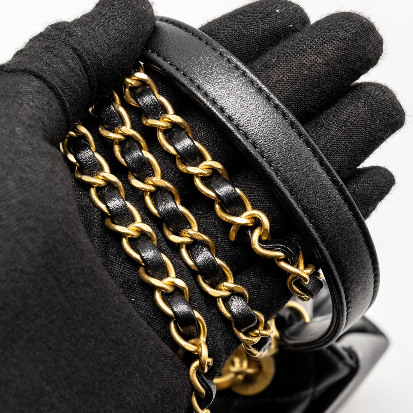 CHANEL Seasonal Flap Bag Giant Chain Handle with Pearl Calfskin Black Brush  (Microchip)
