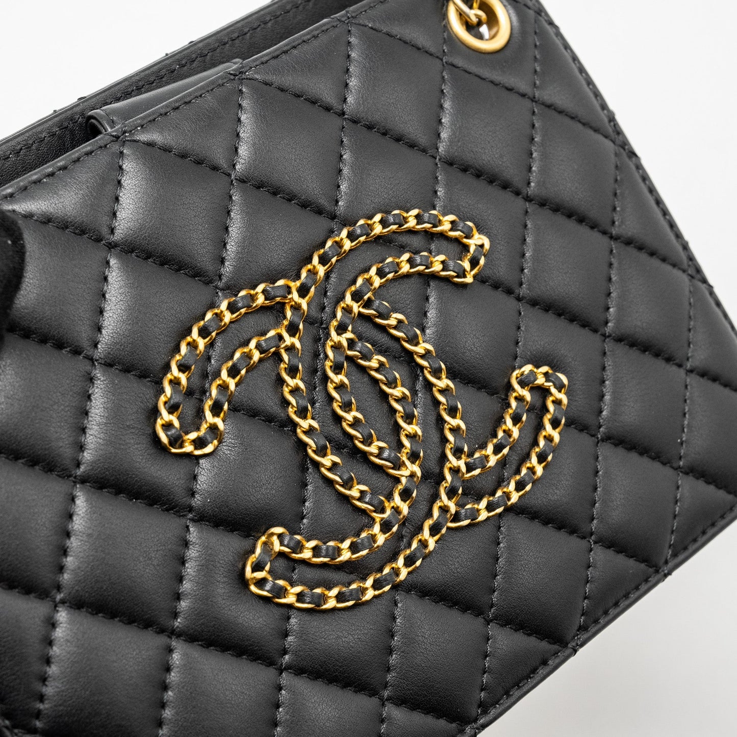CHANEL Giant CC Logo Mini Tote Bag Lambskin Black
