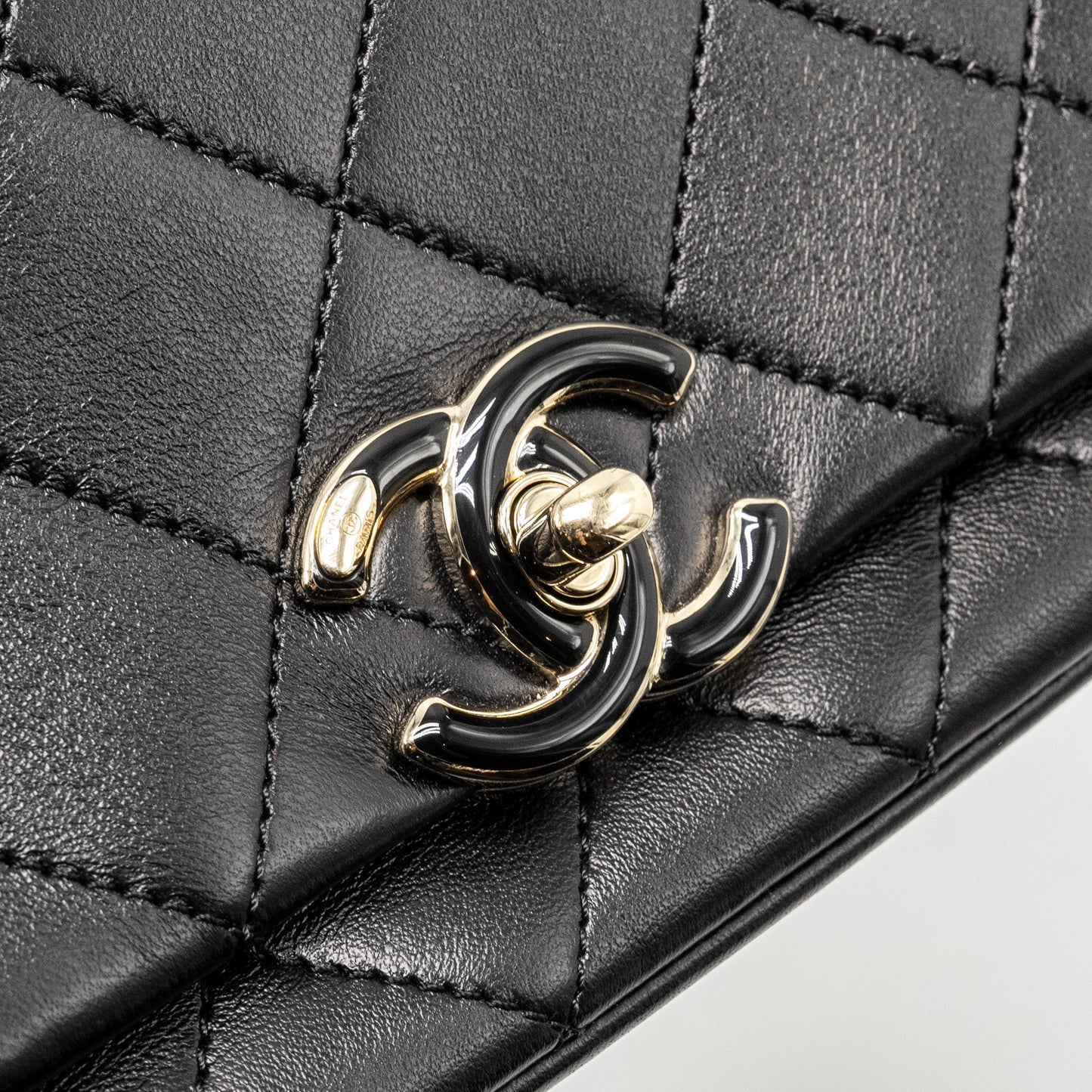 CHANEL Enamel CC Logo Quilted Rectangular Flap Bag Lambskin Black L