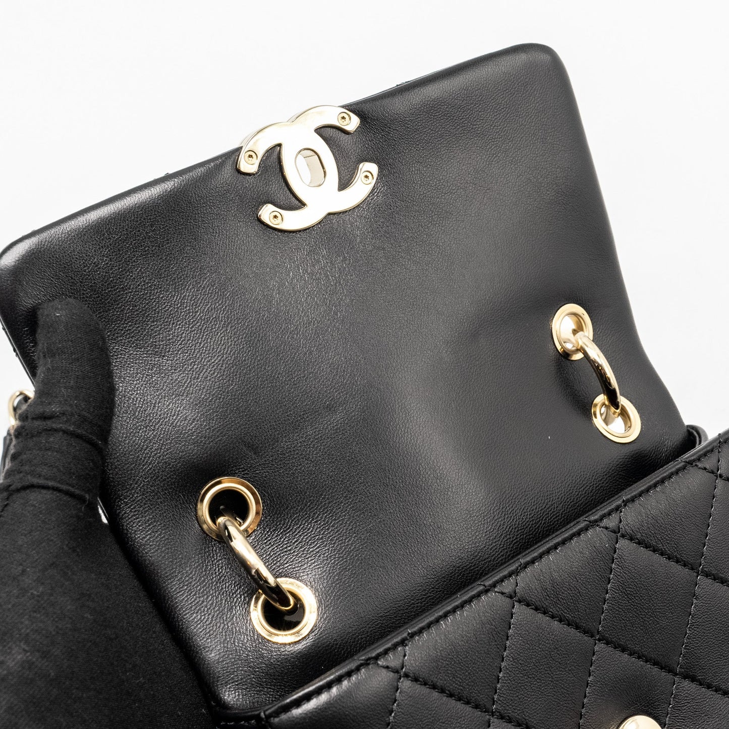 CHANEL Enamel CC Logo Quilted Rectangular Flap Bag Lambskin Black L
