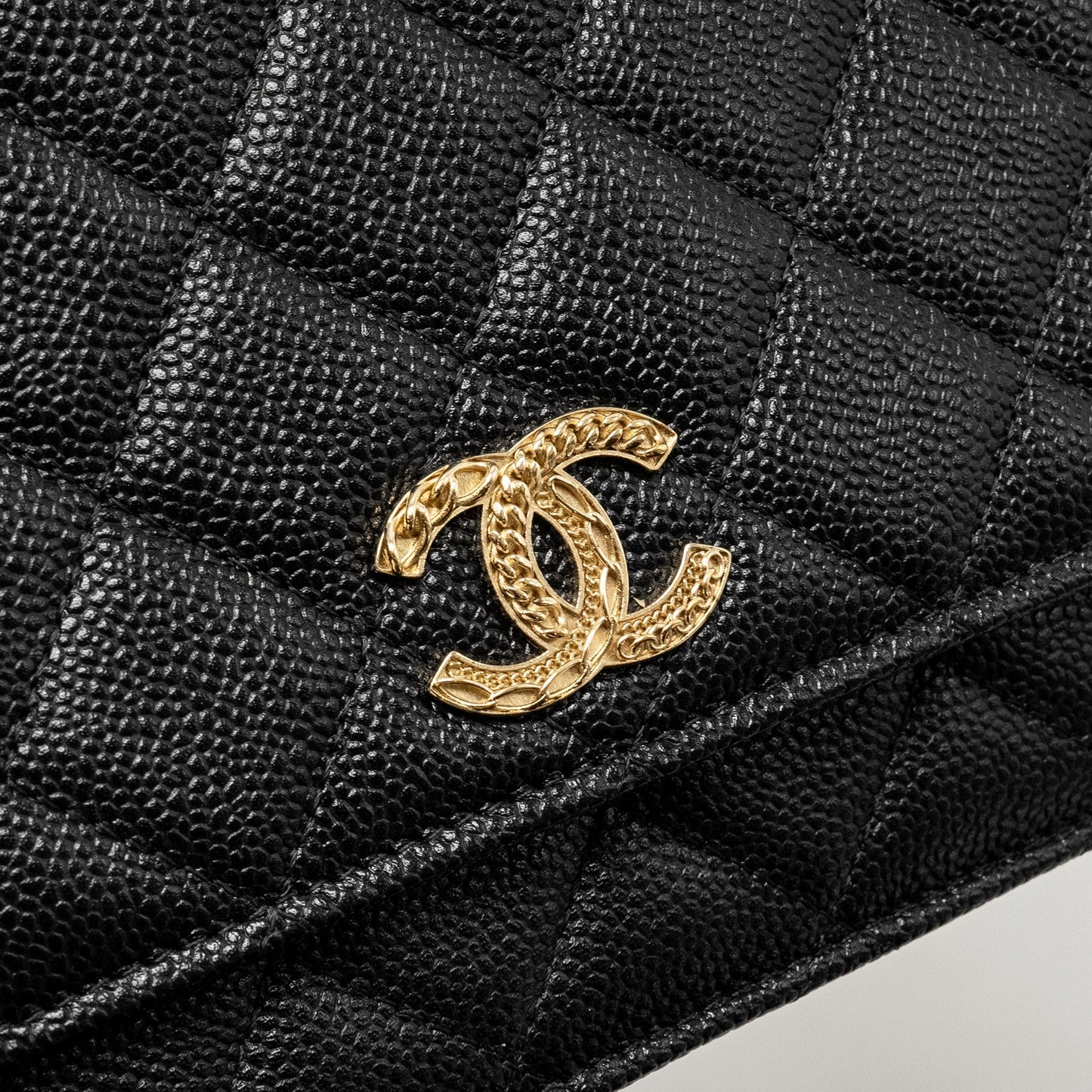 Chanel Detailed CC Logo Wallet on Chain Caviar Black  (Microchip)