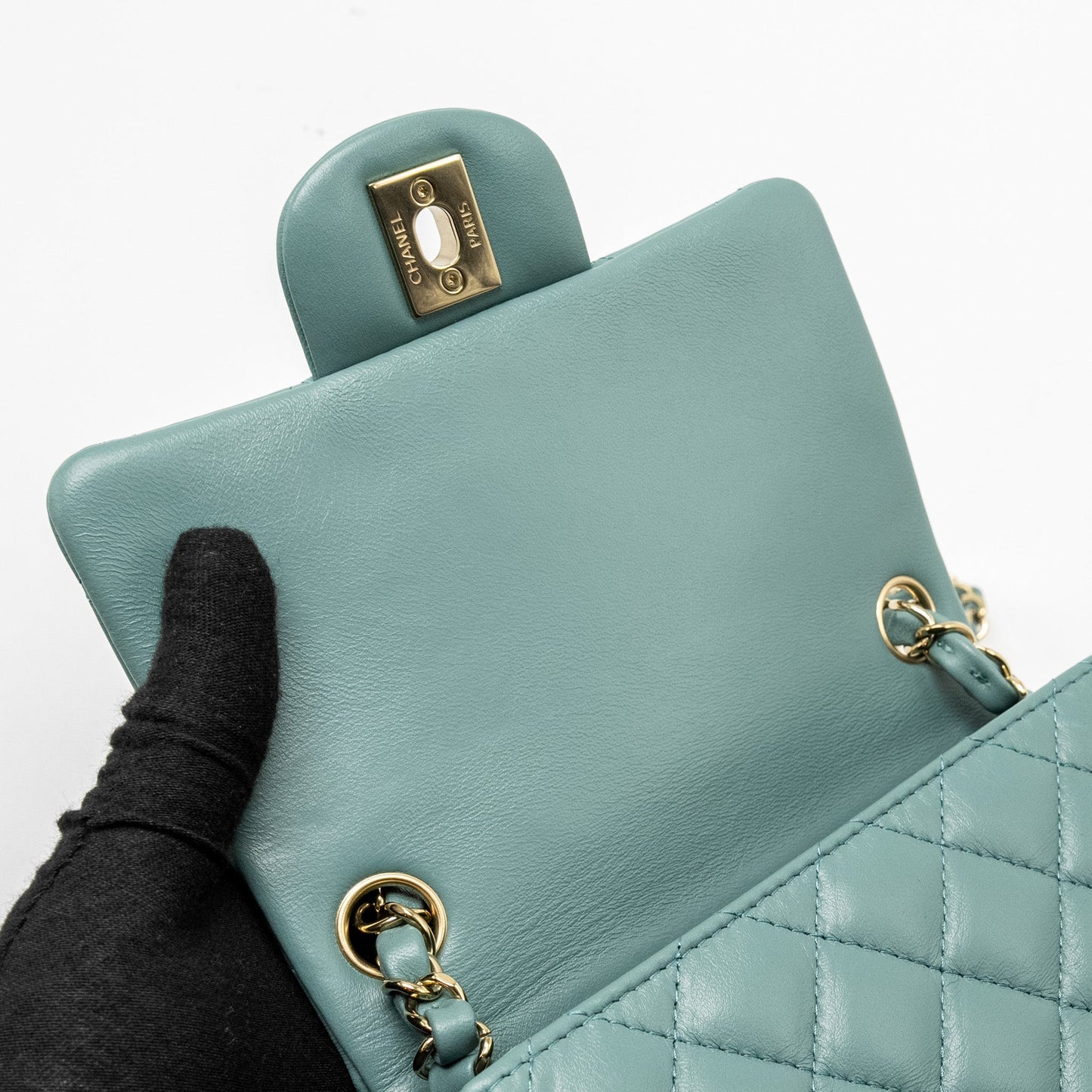 Chanel Mini Square Flap Bag Lambskin Green L (Microchip)