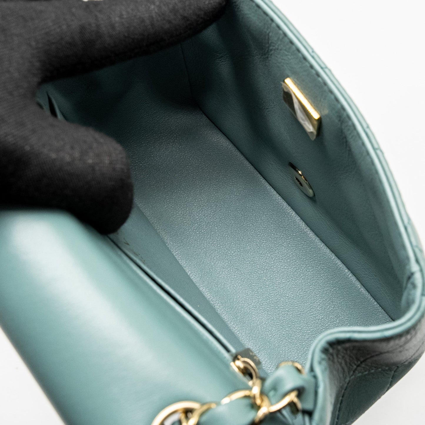 Chanel Mini Square Flap Bag Lambskin Green L (Microchip)