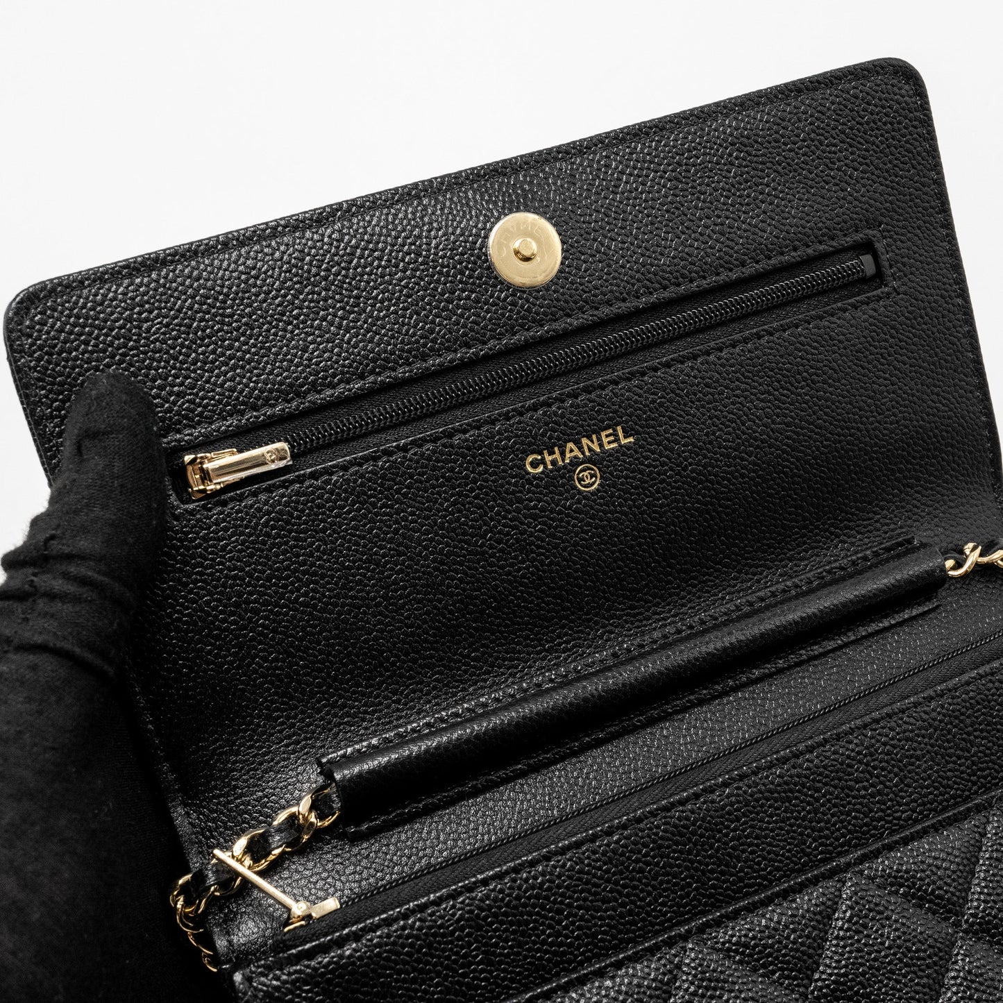 Chanel Detailed CC Logo Wallet on Chain Caviar Black  (Microchip)