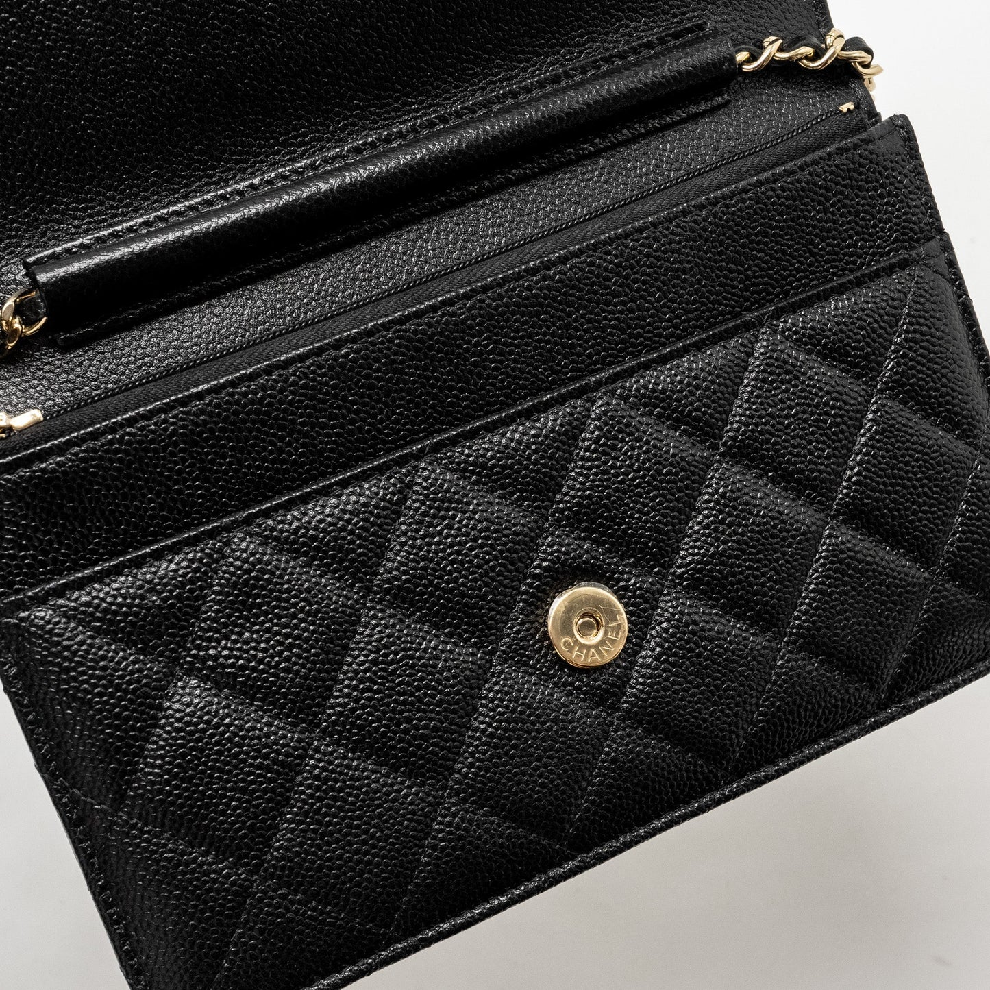 Chanel Detailed CC Logo Wallet on Chain Caviar Black  (Microchip)