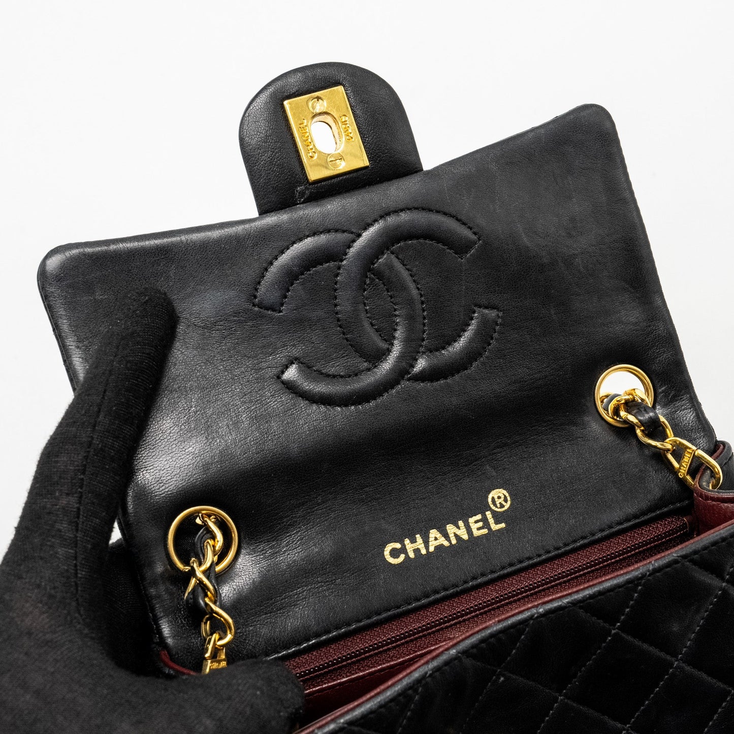 Chanel  Mini Square Flap Bag Lambskin Black