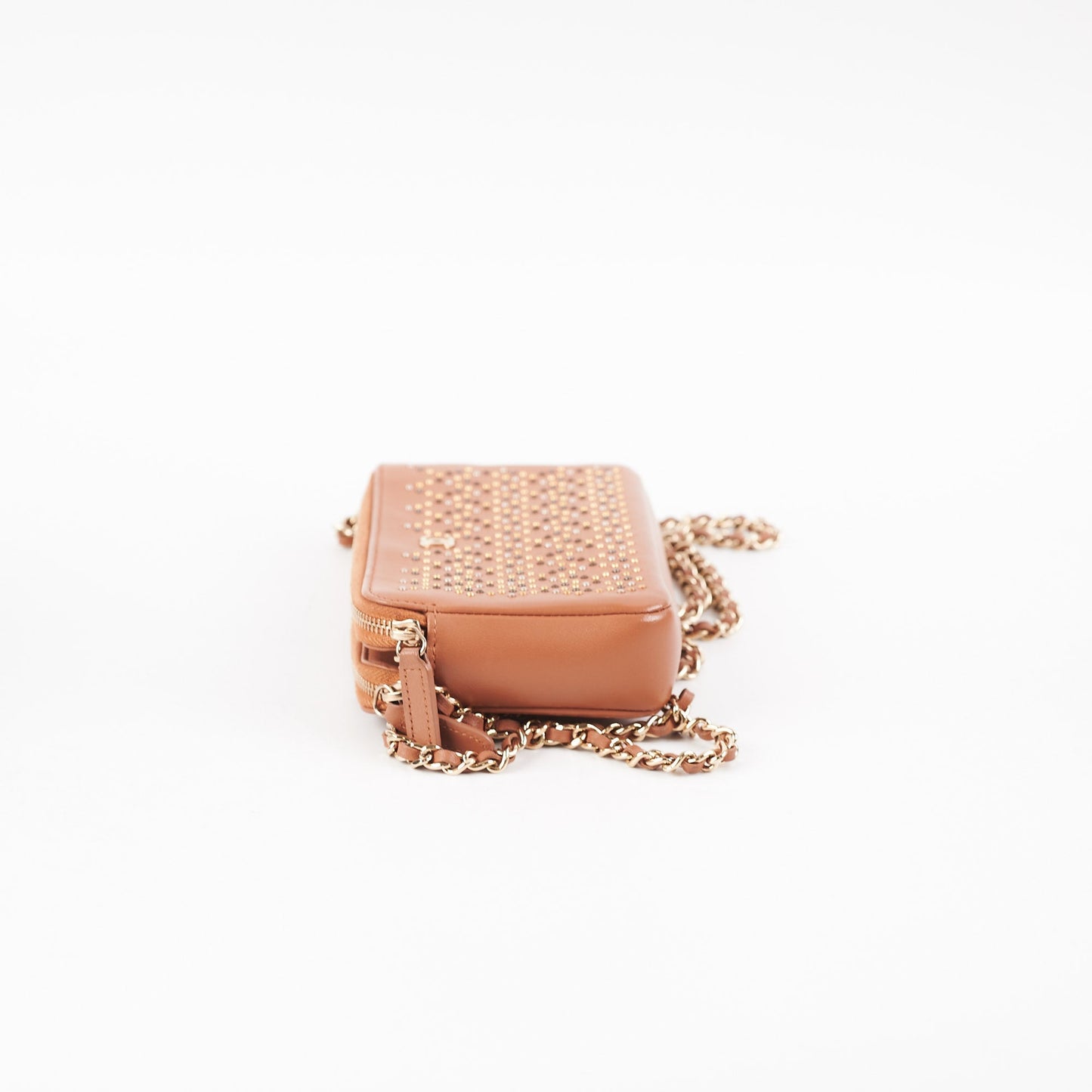 Chanel Studded Wallet on Chain Lambskin Brown