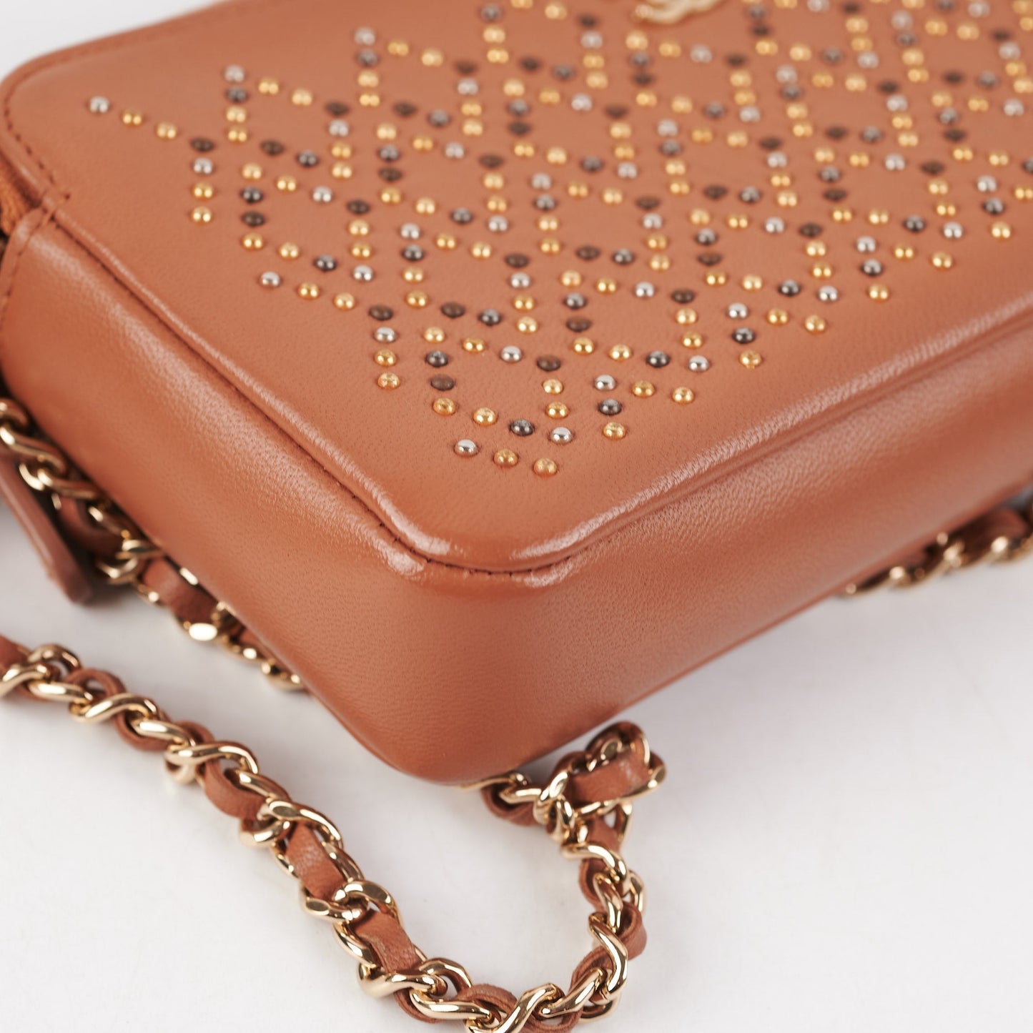 Chanel Studded Wallet on Chain Lambskin Brown