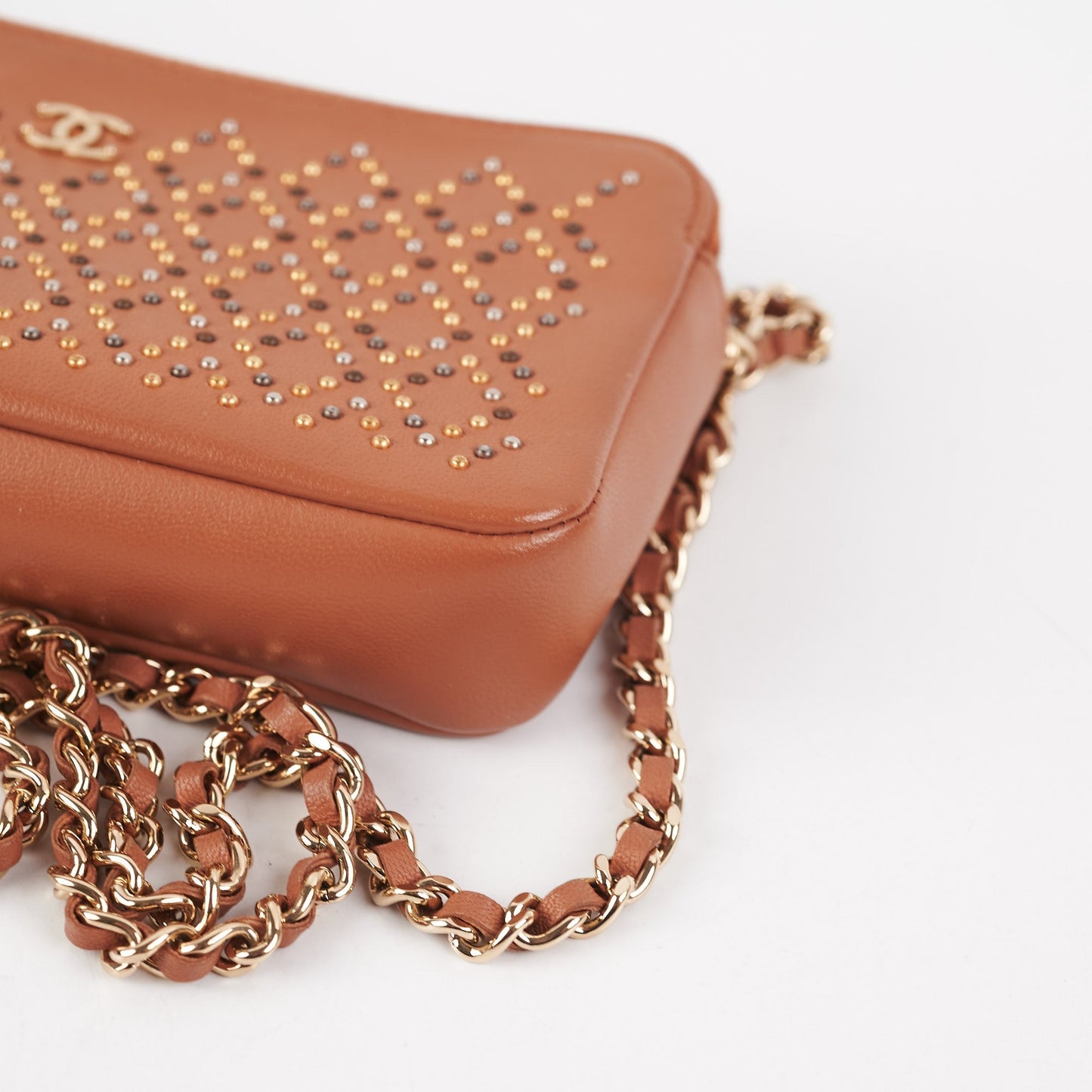 Chanel Studded Wallet on Chain Lambskin Brown