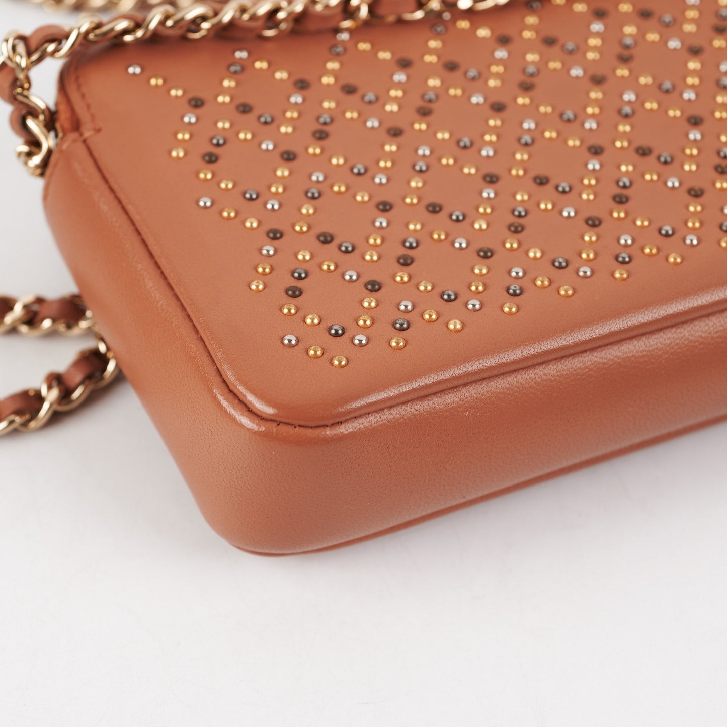 Chanel Studded Wallet on Chain Lambskin Brown