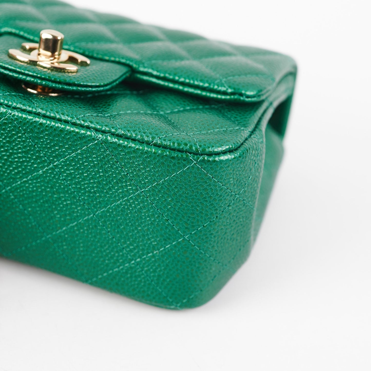 Chanel Quilted Caviar Mini Square 18S Emerald Green