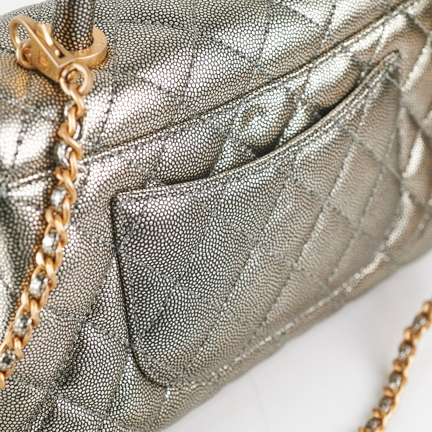 Chanel Small Coco Handle Metallic Silver