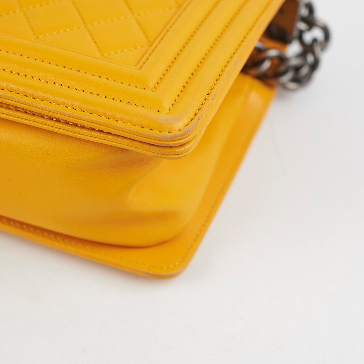 Chanel Old Medium Boy Bag Lambskin Yellow