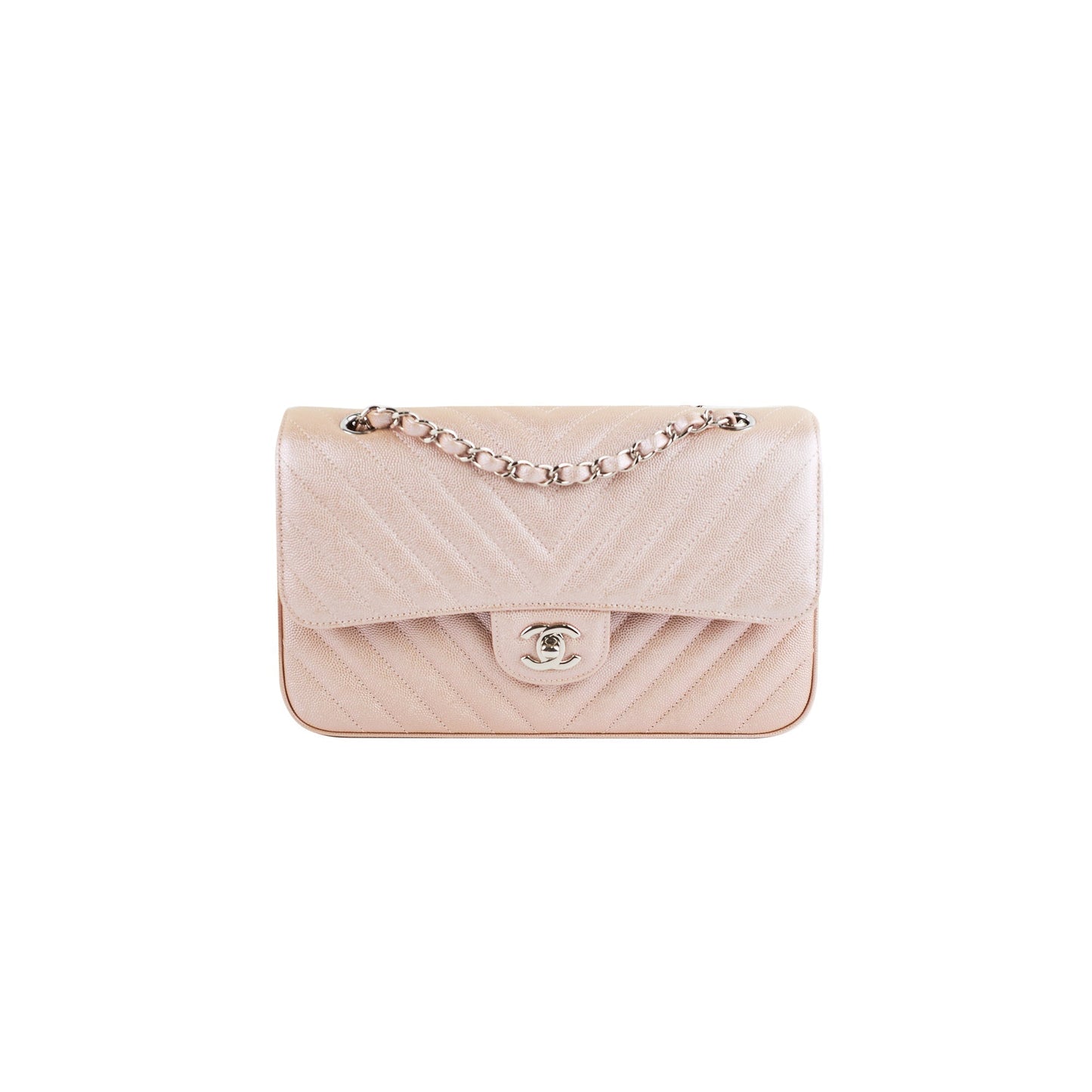 Chanel Medium Classic Double Flap Iridesent Rose Gold 18B