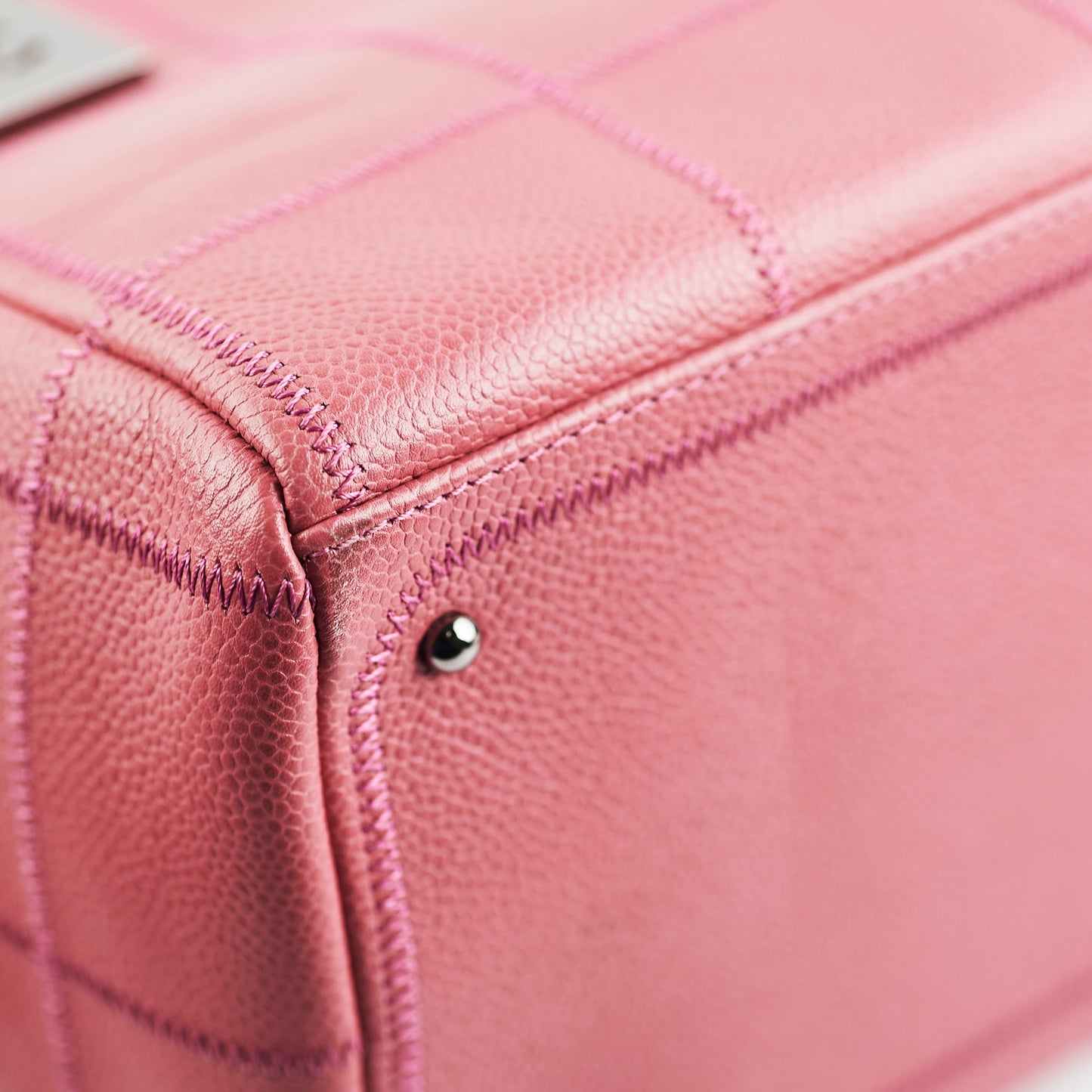 Chanel Caviar Square Stitch Bowler Bag Pink