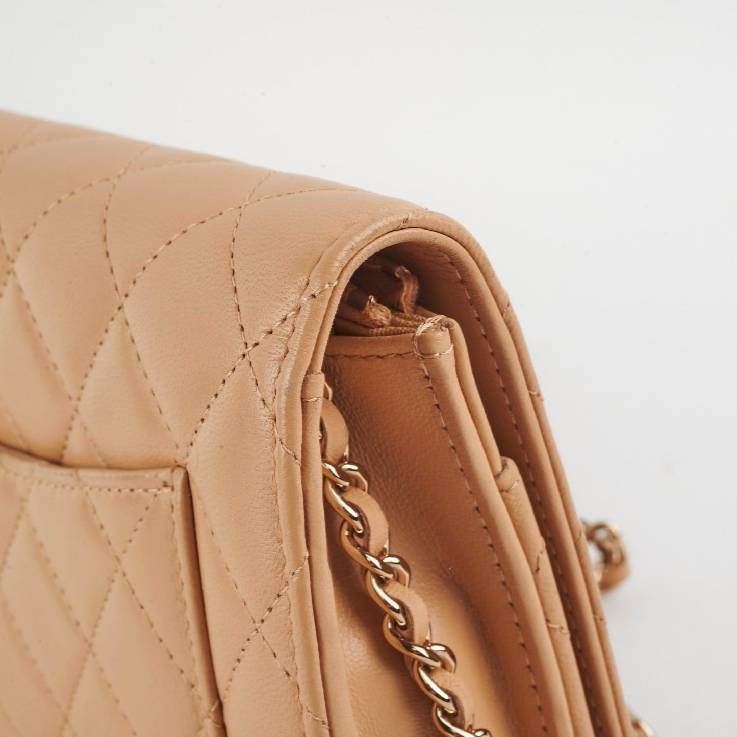 Chanel Lambskin Beige Wallet On Chain WOC