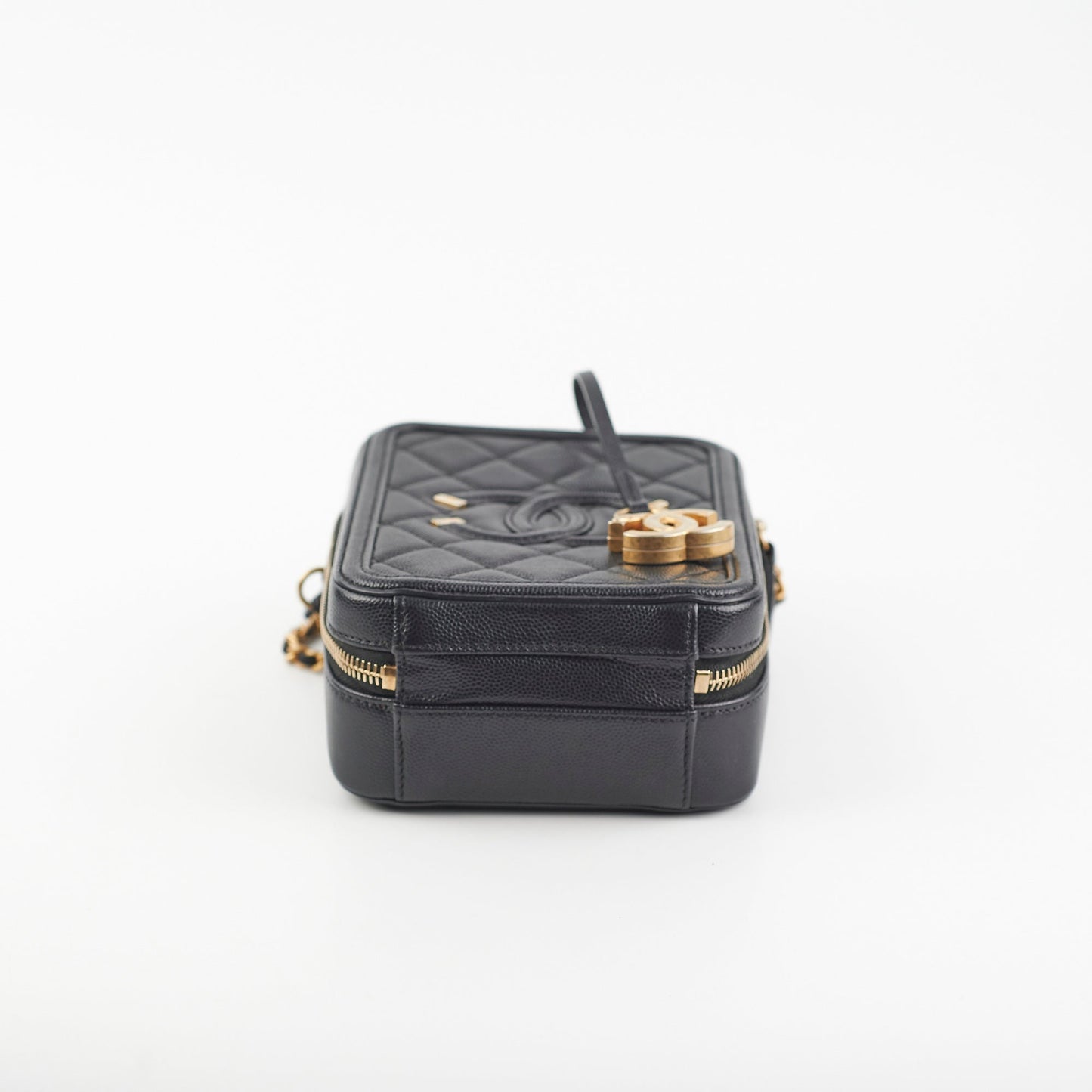 Chanel Caviar CC Filigree Vertical Vanity Case Bag Black