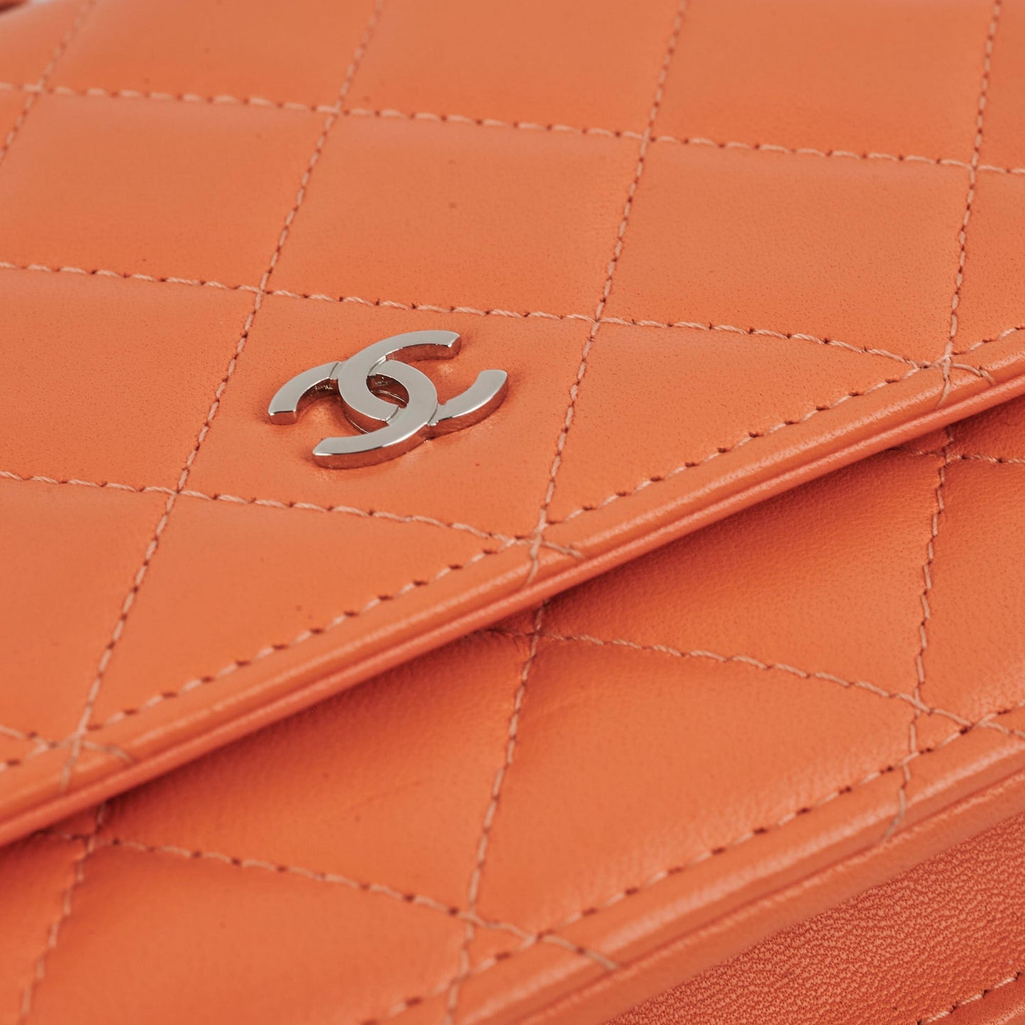Chanel Lambskin Coral Wallet On Chain WOC