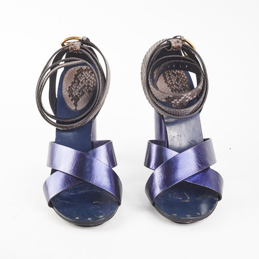 Gucci Snakeskin Ankle Strap Heels Blue Size 41