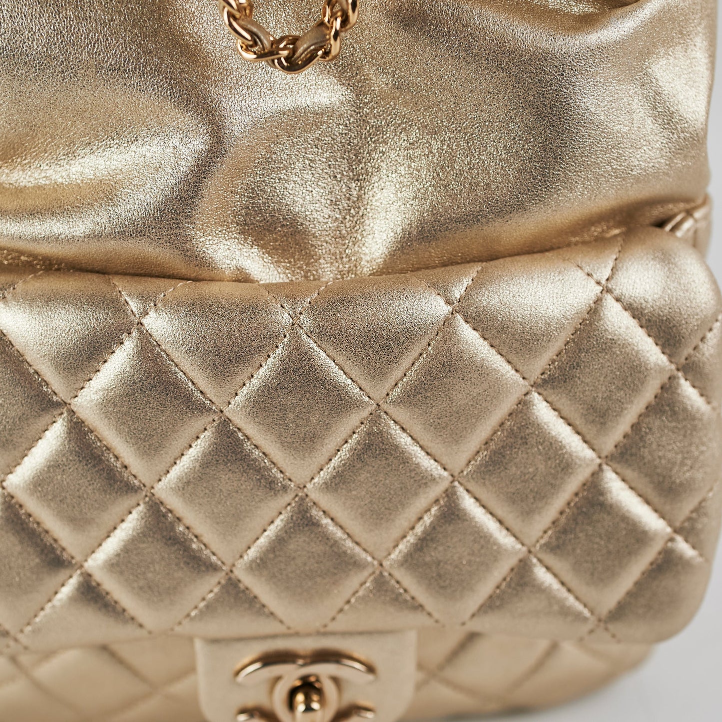 Chanel Metallic Quilted Small Backpack Gold