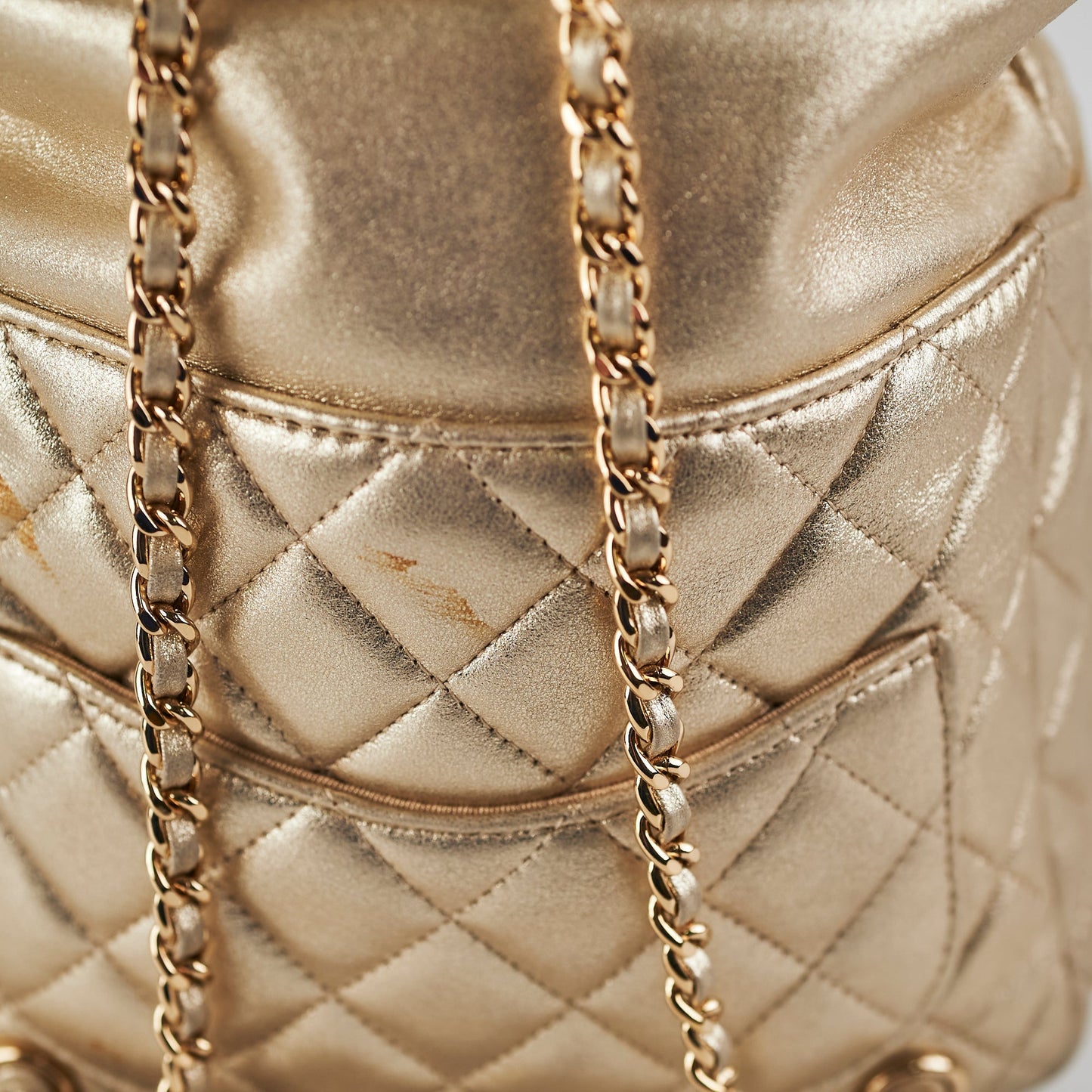 Chanel Metallic Quilted Small Backpack Gold