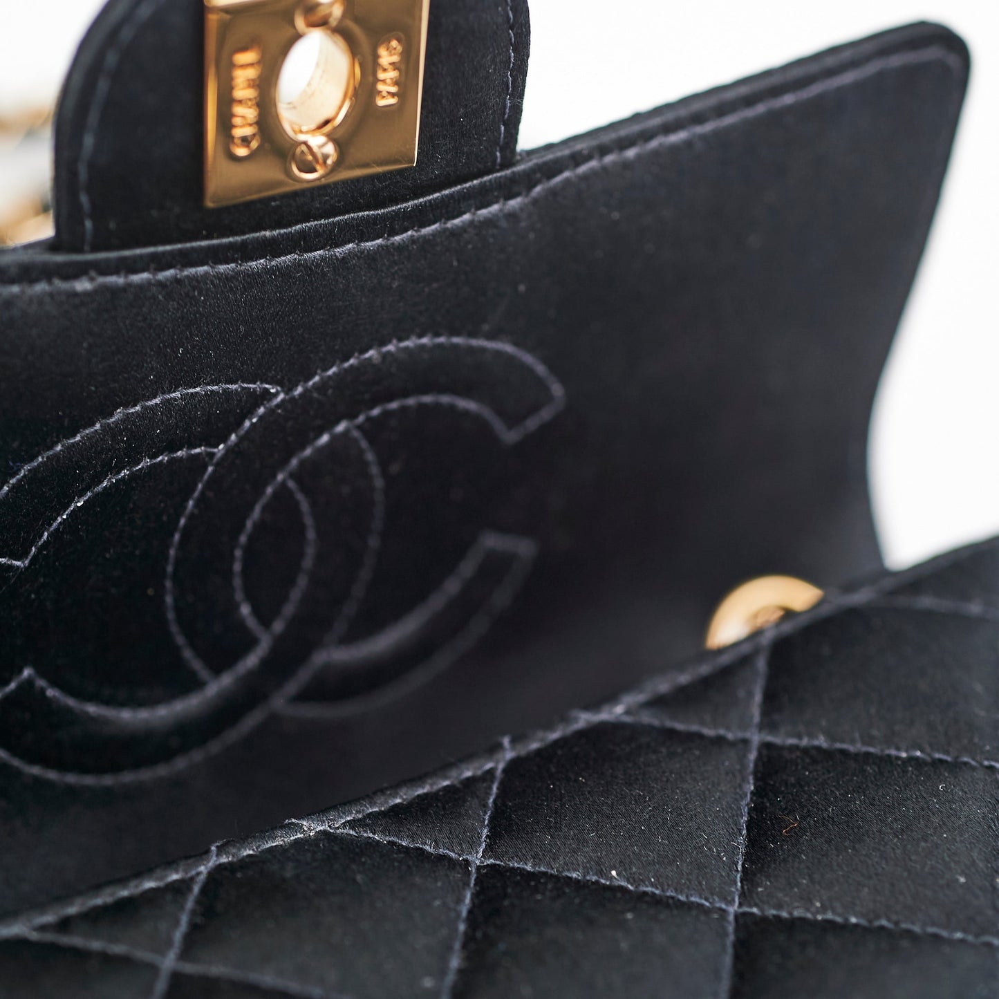 Chanel Mini Square Flap Satin Black- Series 7