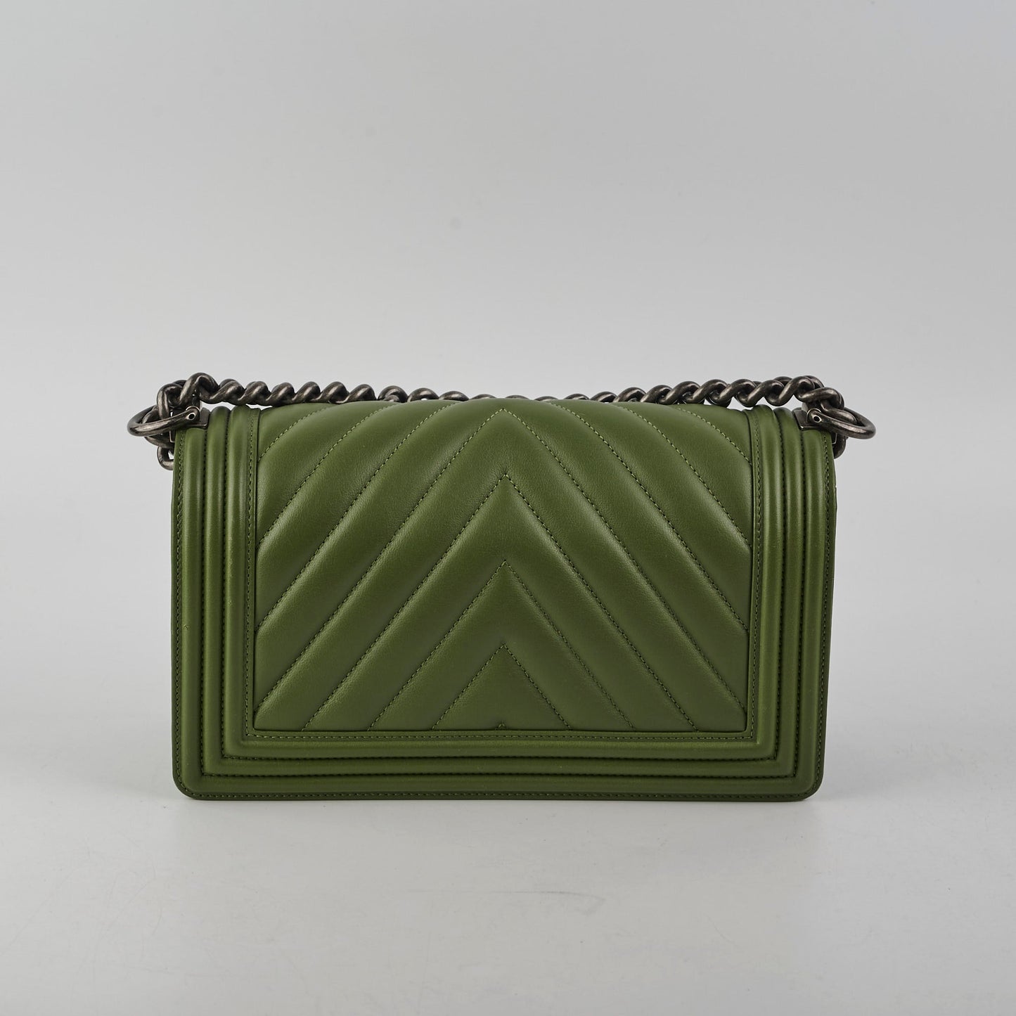 Chanel Old Medium Boy Lambskin Oilve Green