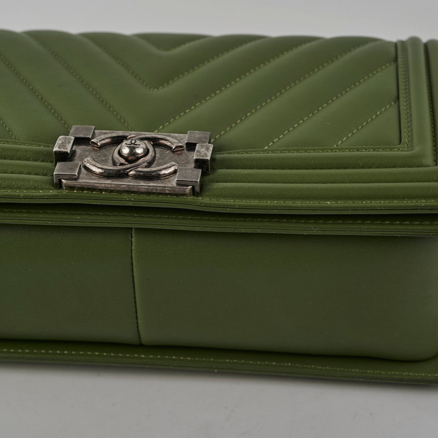 Chanel Old Medium Boy Lambskin Oilve Green