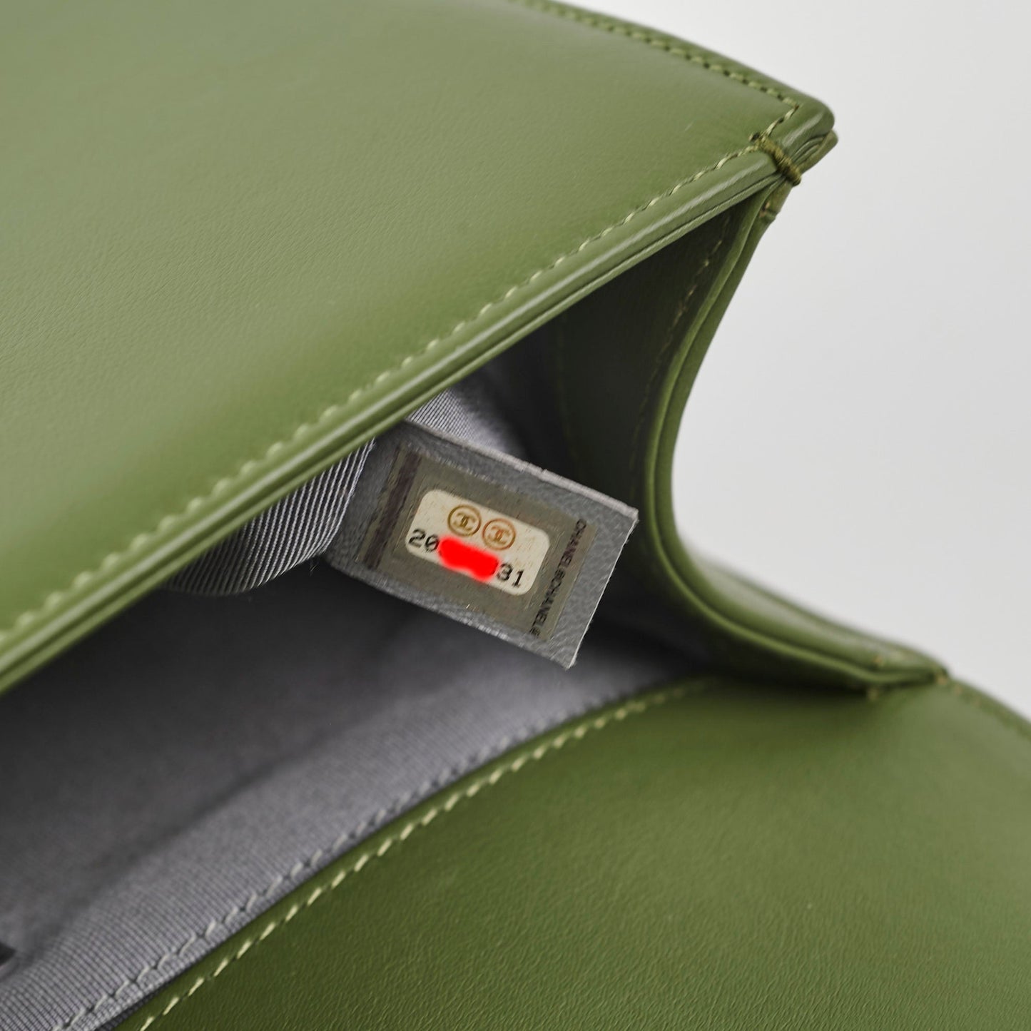 Chanel Old Medium Boy Lambskin Oilve Green