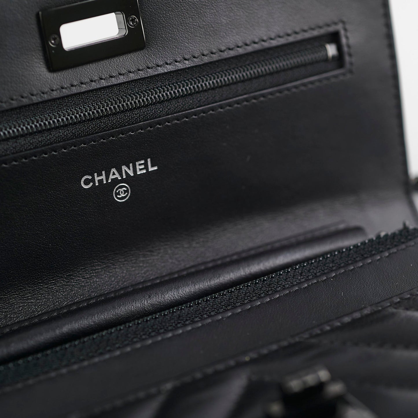 Chanel Chevron Reissue WOC Lambskin Wallet On Chain Black
