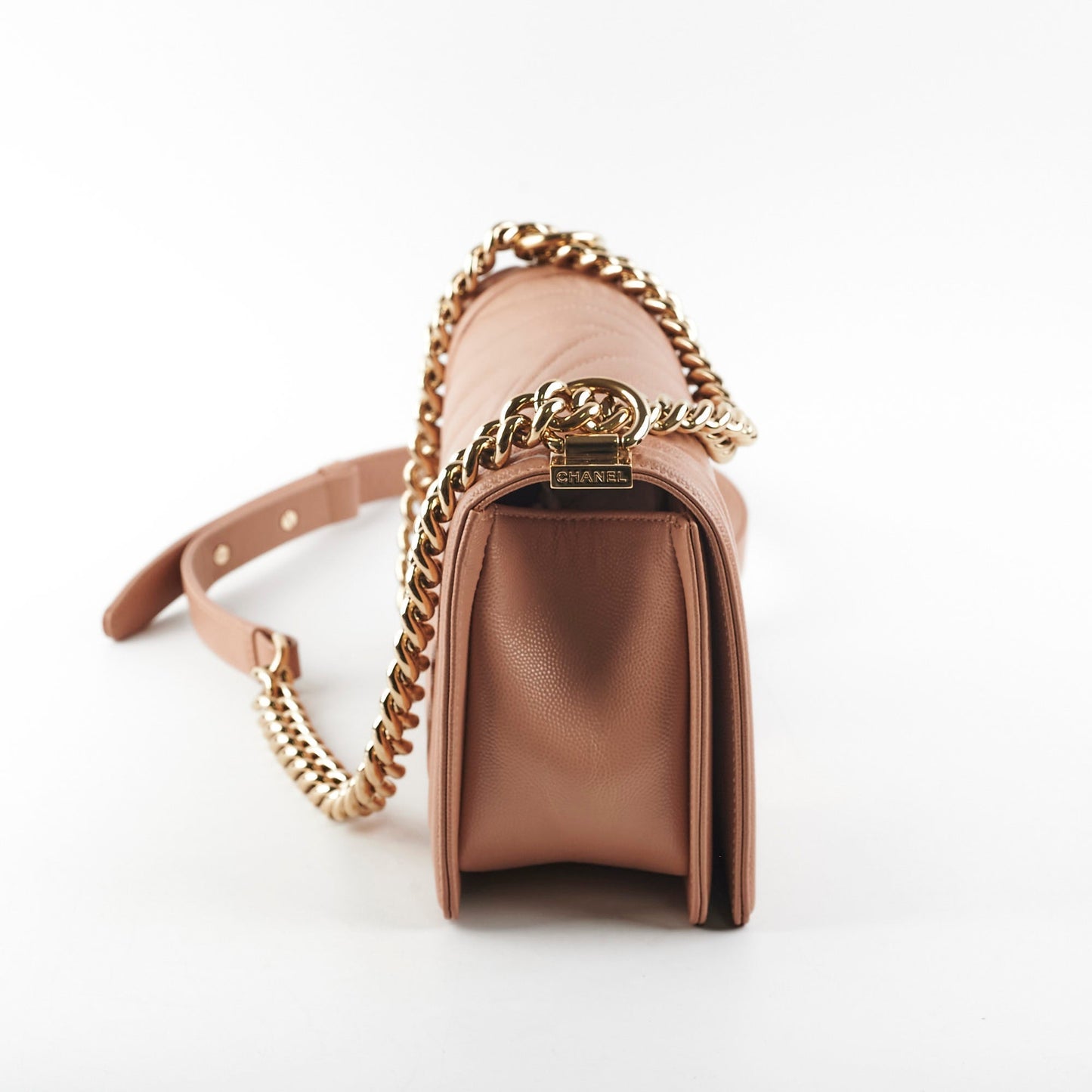 Chanel Old Medium Boy Chevron Caviar Beige- Series 25