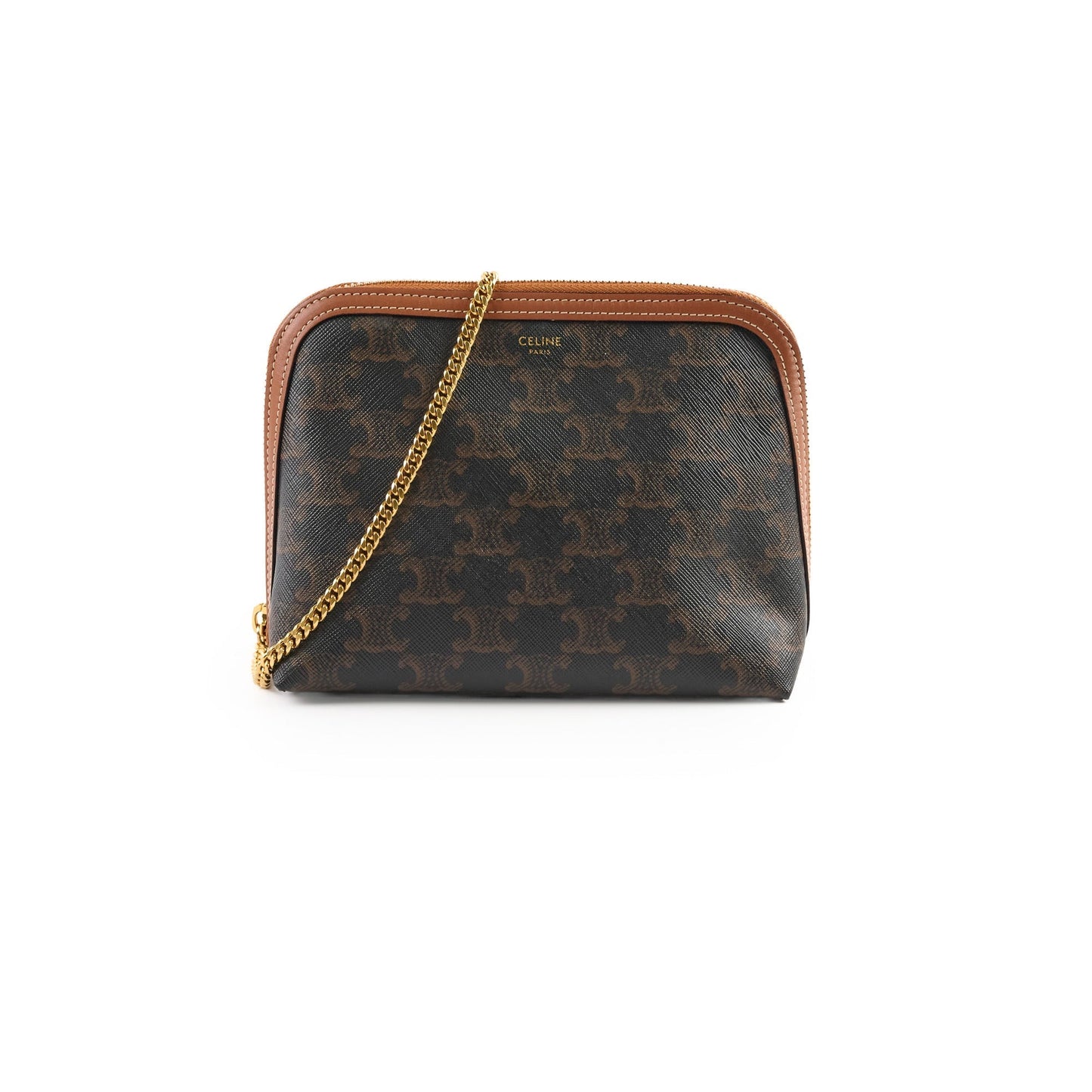 Luxury CELINE Medium Chain Bag Triomphe Canvas Tan