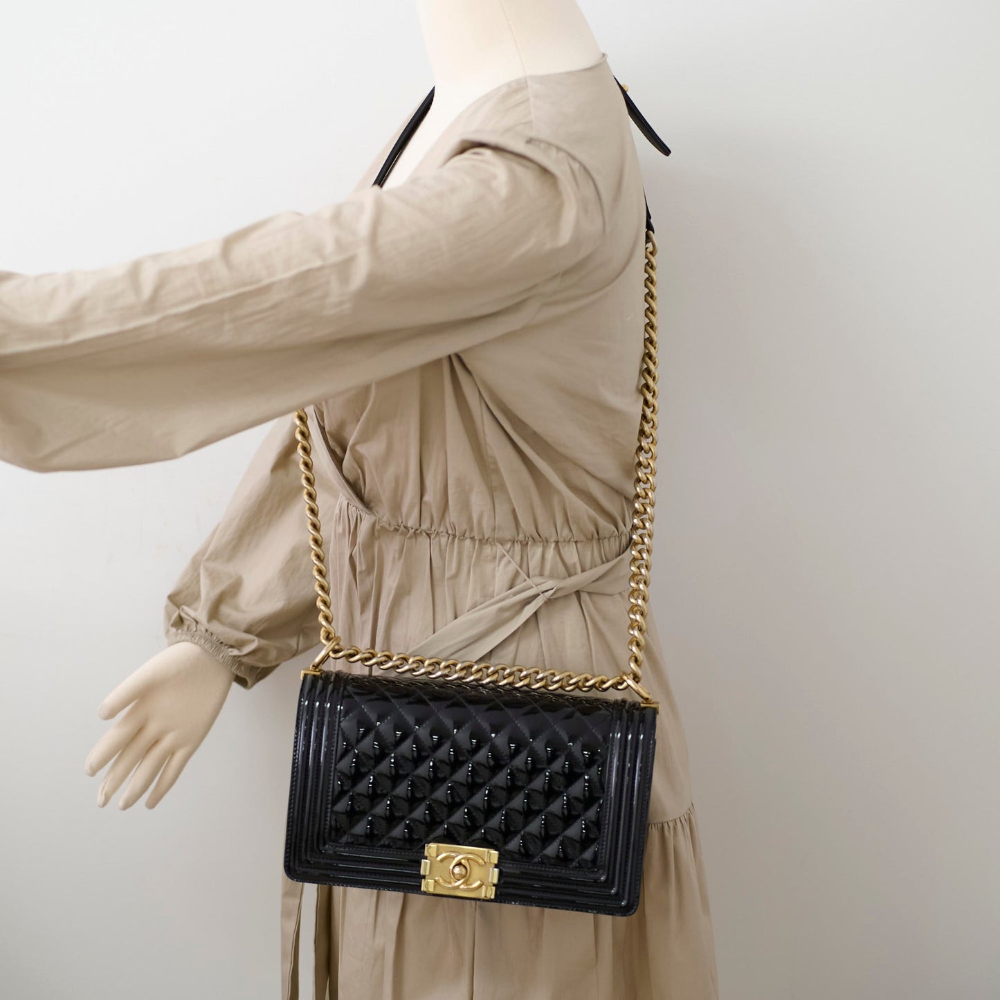 Chanel Old Medium Boy Bag Black Patent