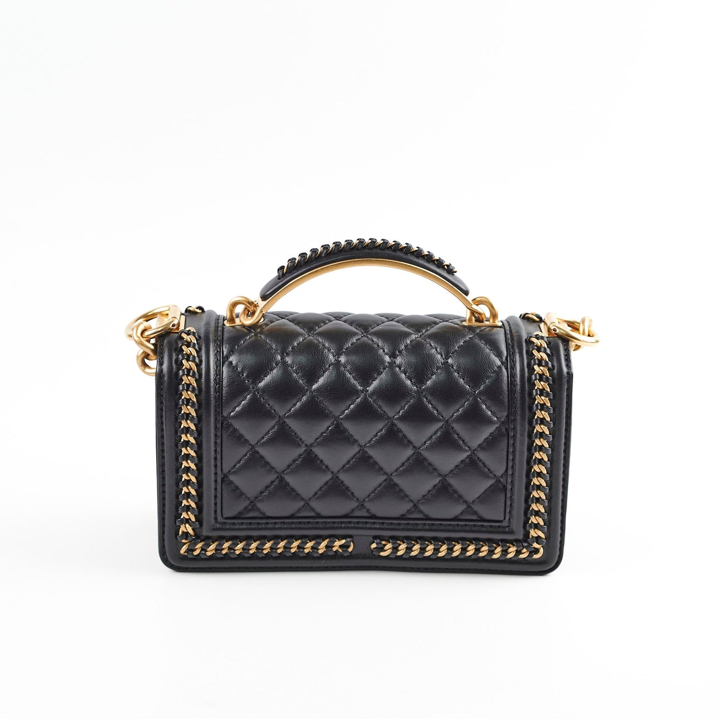 Chanel Boy Top Handle Small Black Lambskin Microchip