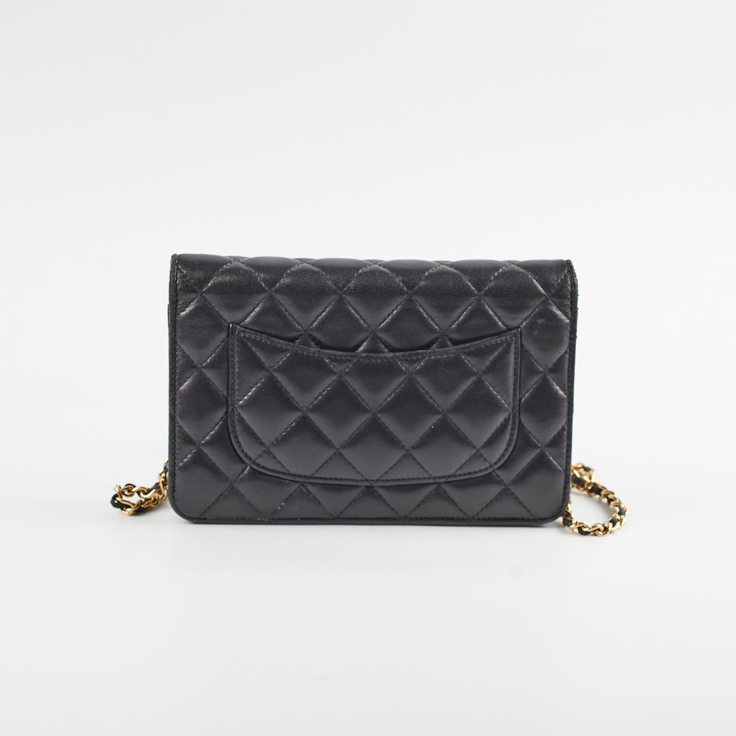 Chanel Lambskin Black Wallet On Chain WOC Gold