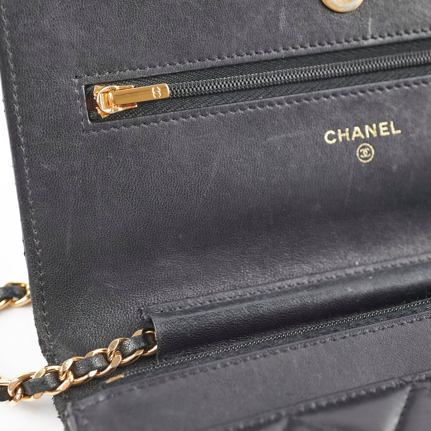 Chanel Lambskin Black Wallet On Chain WOC Gold