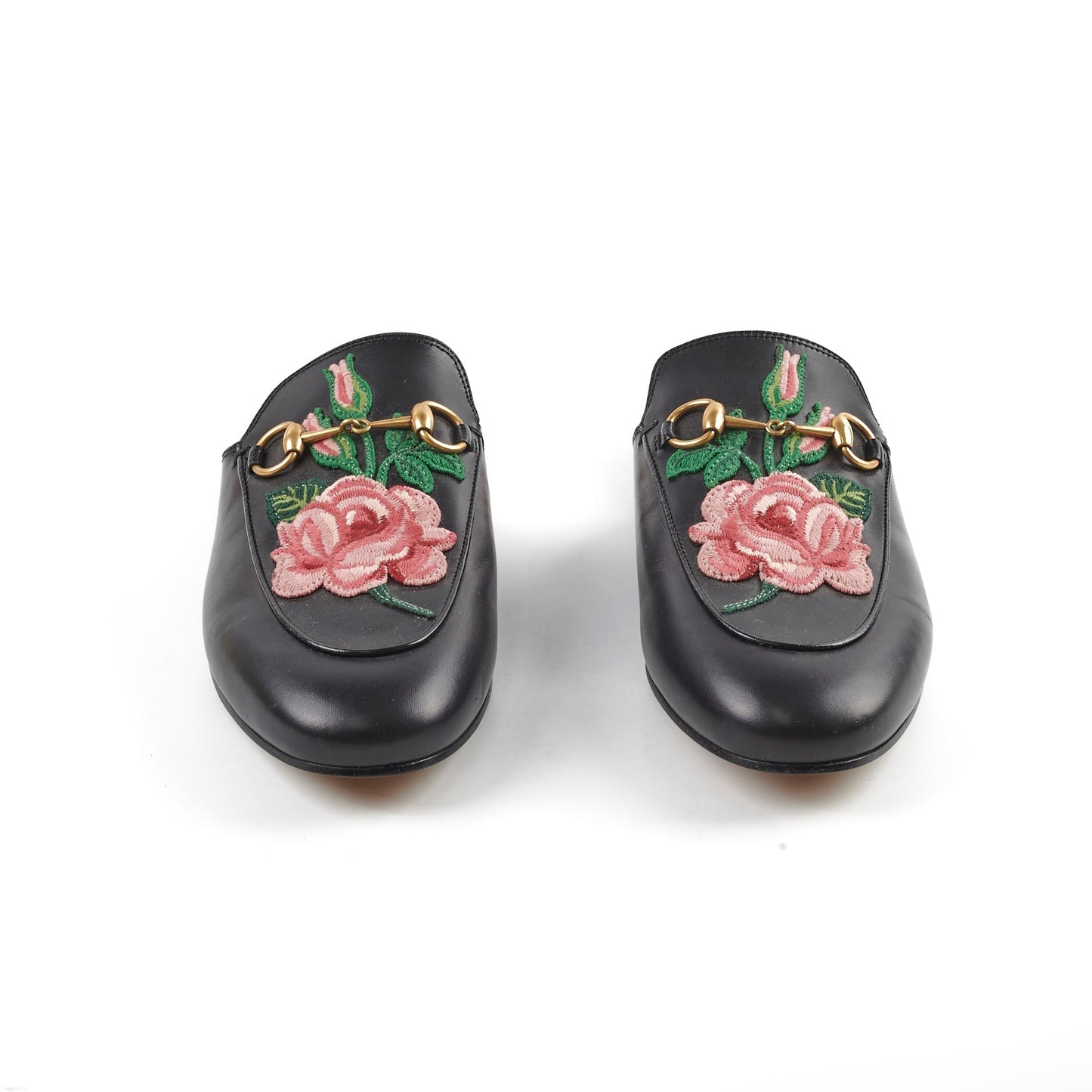 Gucci Princetown Rose Embroidered Leather Black 38