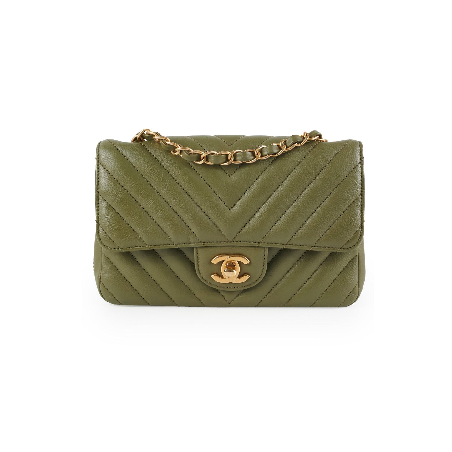 ITEM 27 - Chanel Mini Rectangular Cuba Chevron Bag Khaki