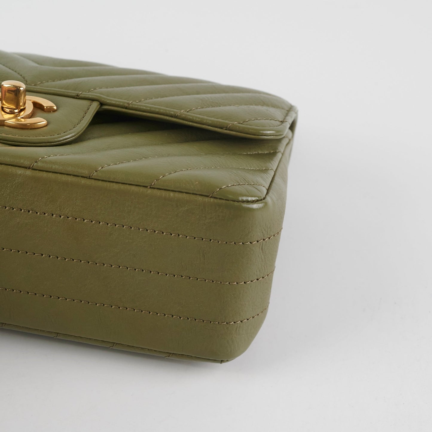 ITEM 27 - Chanel Mini Rectangular Cuba Chevron Bag Khaki