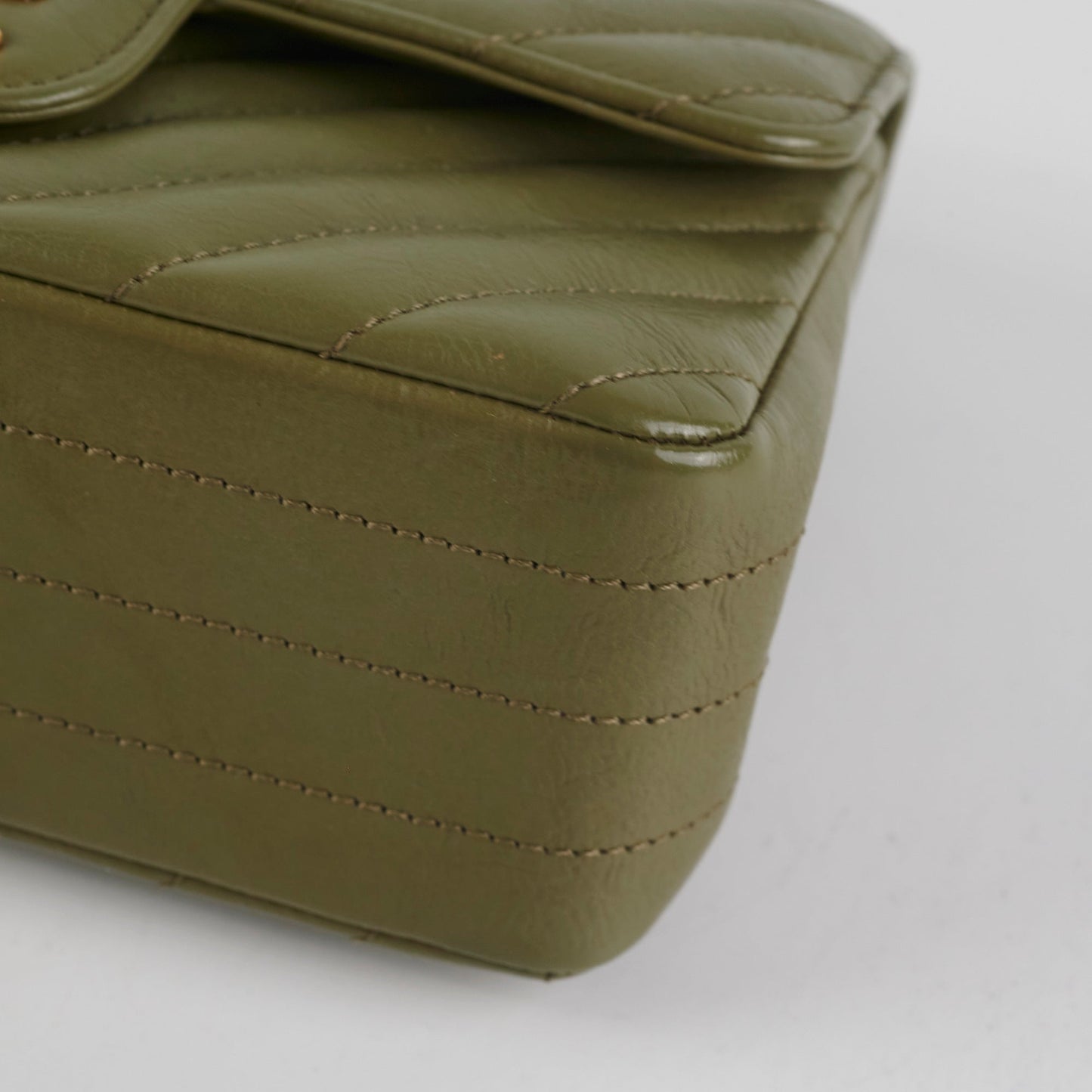 ITEM 27 - Chanel Mini Rectangular Cuba Chevron Bag Khaki